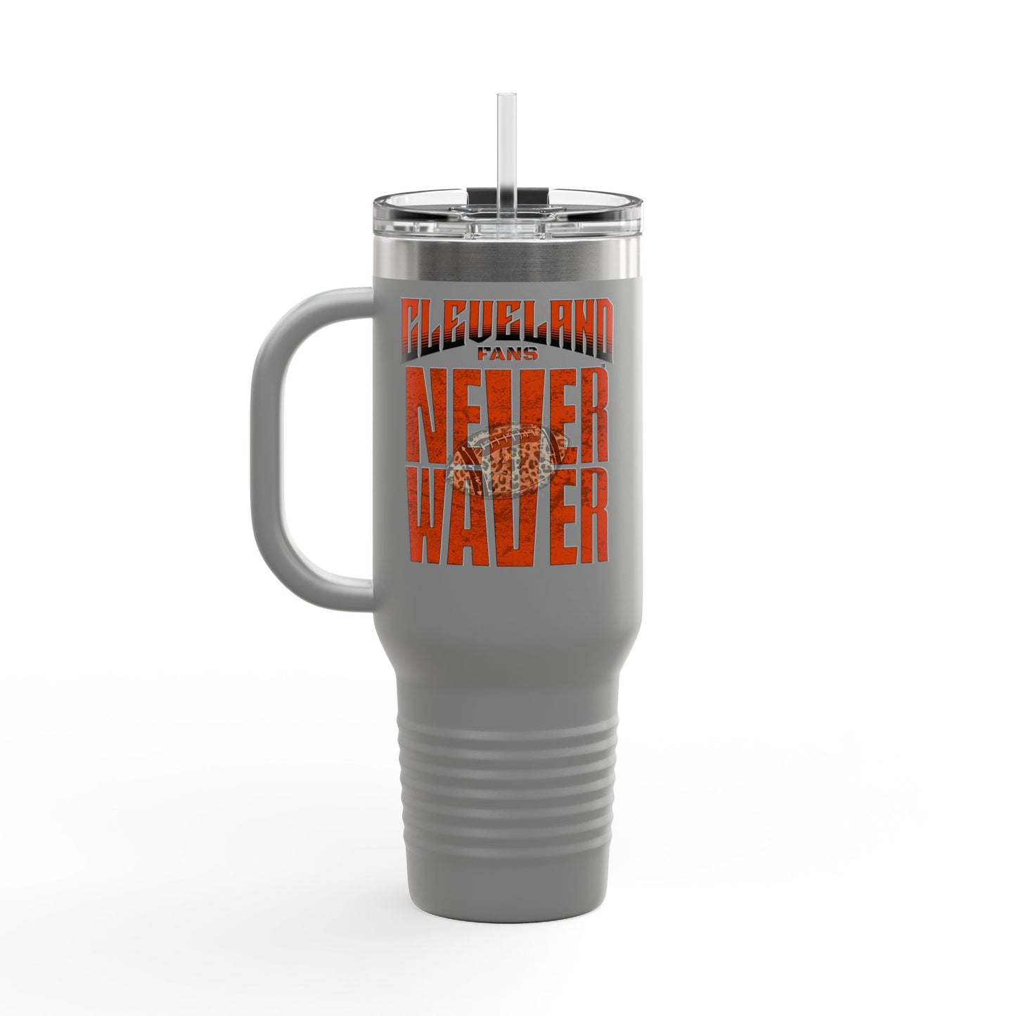 Cleveland Fans Never Waver W-Leopard Football Insulated Travel Mug, 40oz - Never Waver