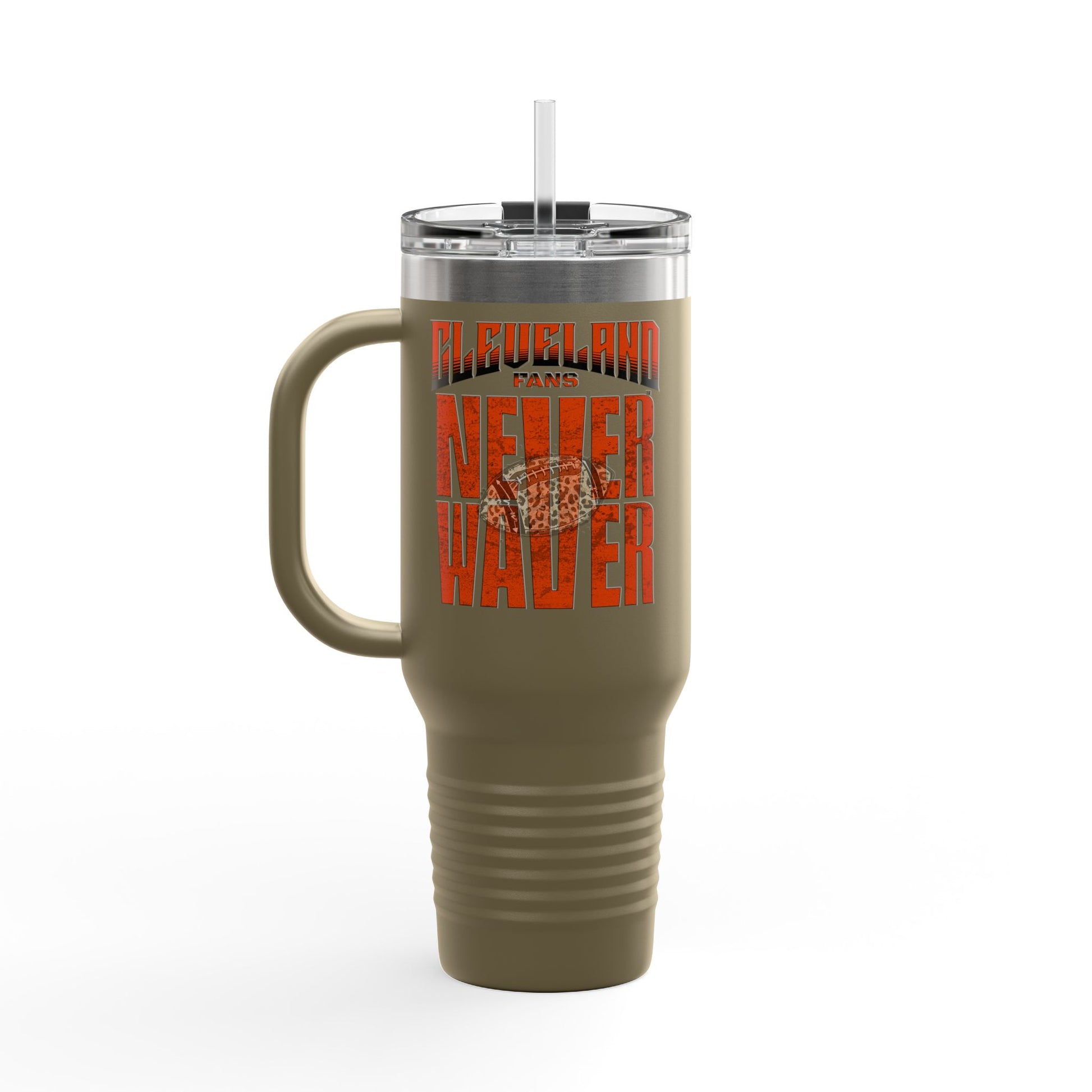 Cleveland Fans Never Waver W-Leopard Football Insulated Travel Mug, 40oz - Never Waver