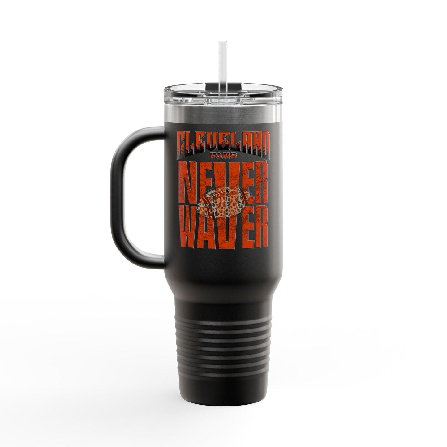 Cleveland Fans Never Waver W-Leopard Football Insulated Travel Mug, 40oz - Never Waver