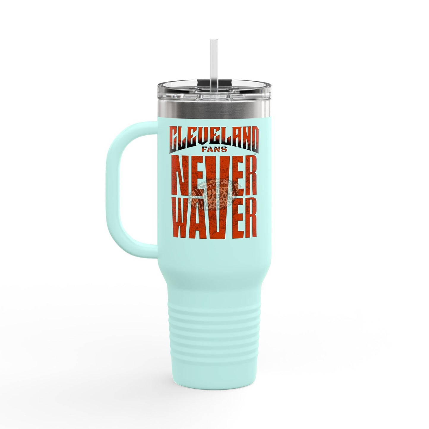Cleveland Fans Never Waver W-Leopard Football Insulated Travel Mug, 40oz - Never Waver