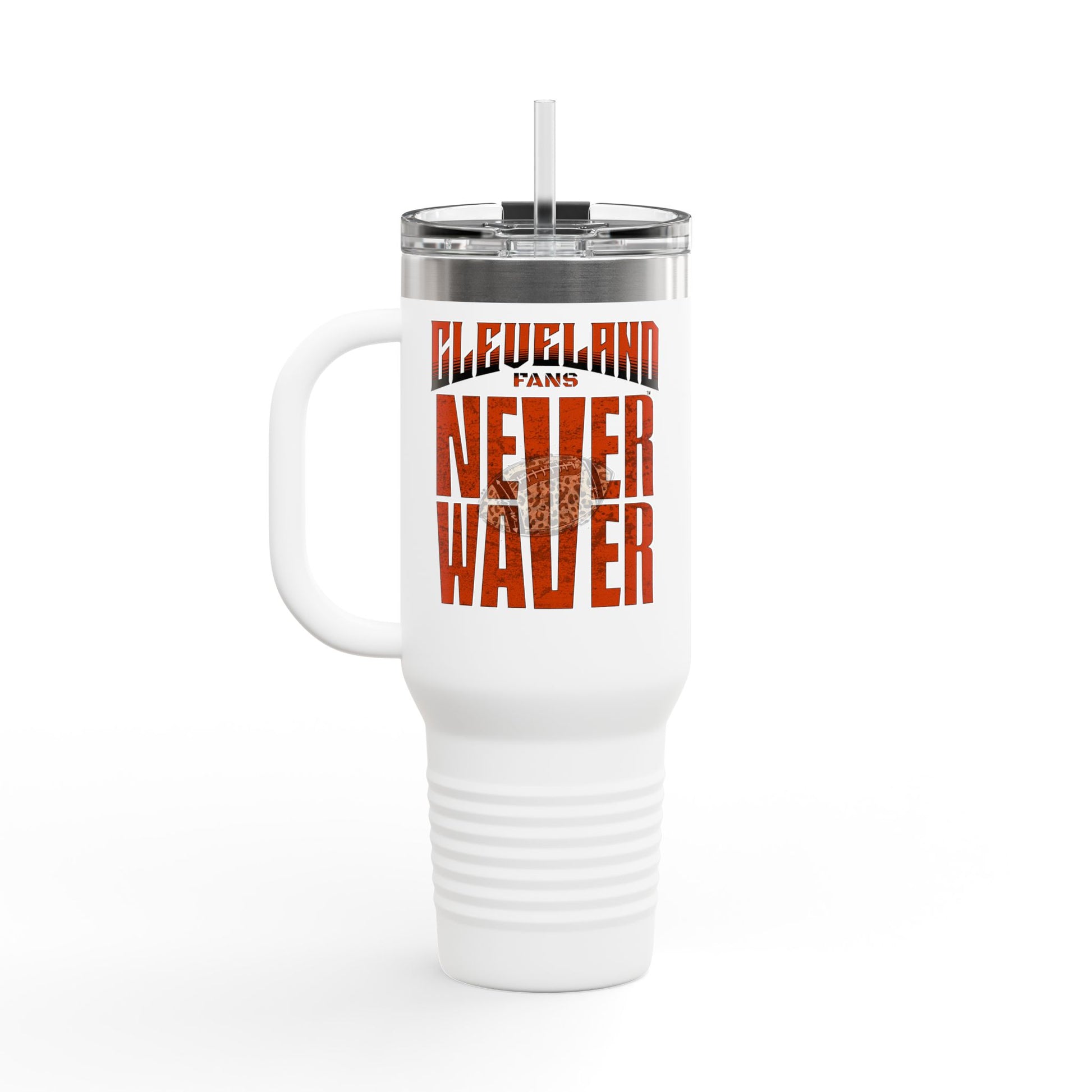 Cleveland Fans Never Waver W-Leopard Football Insulated Travel Mug, 40oz - Never Waver