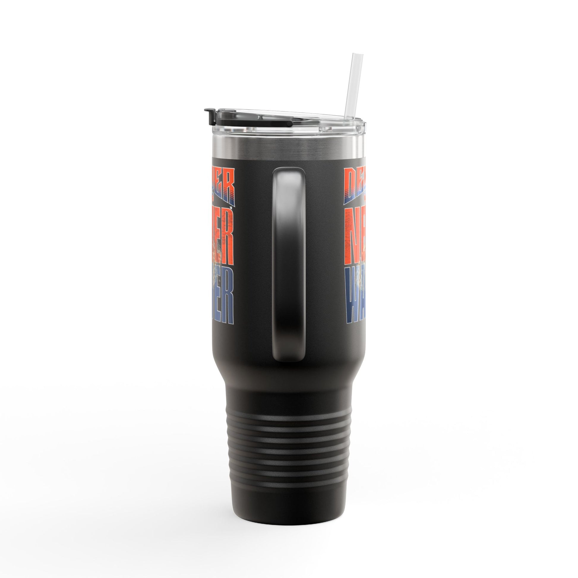 Denver Fans Never Waver with leopard football Insulated Travel Mug, 40oz - Never Waver