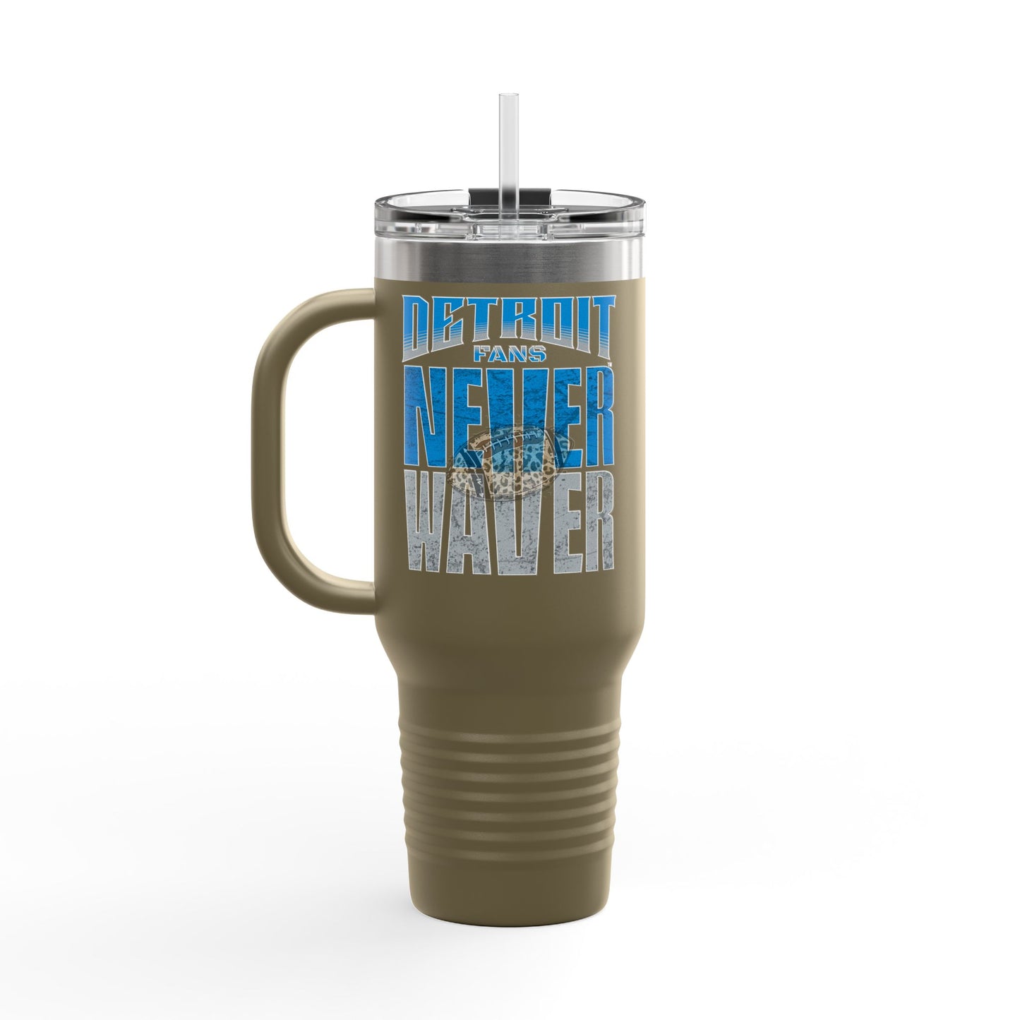 Detroit Fans Never Waver W-Leopard Football Insulated Travel Mug, 40oz - Never Waver