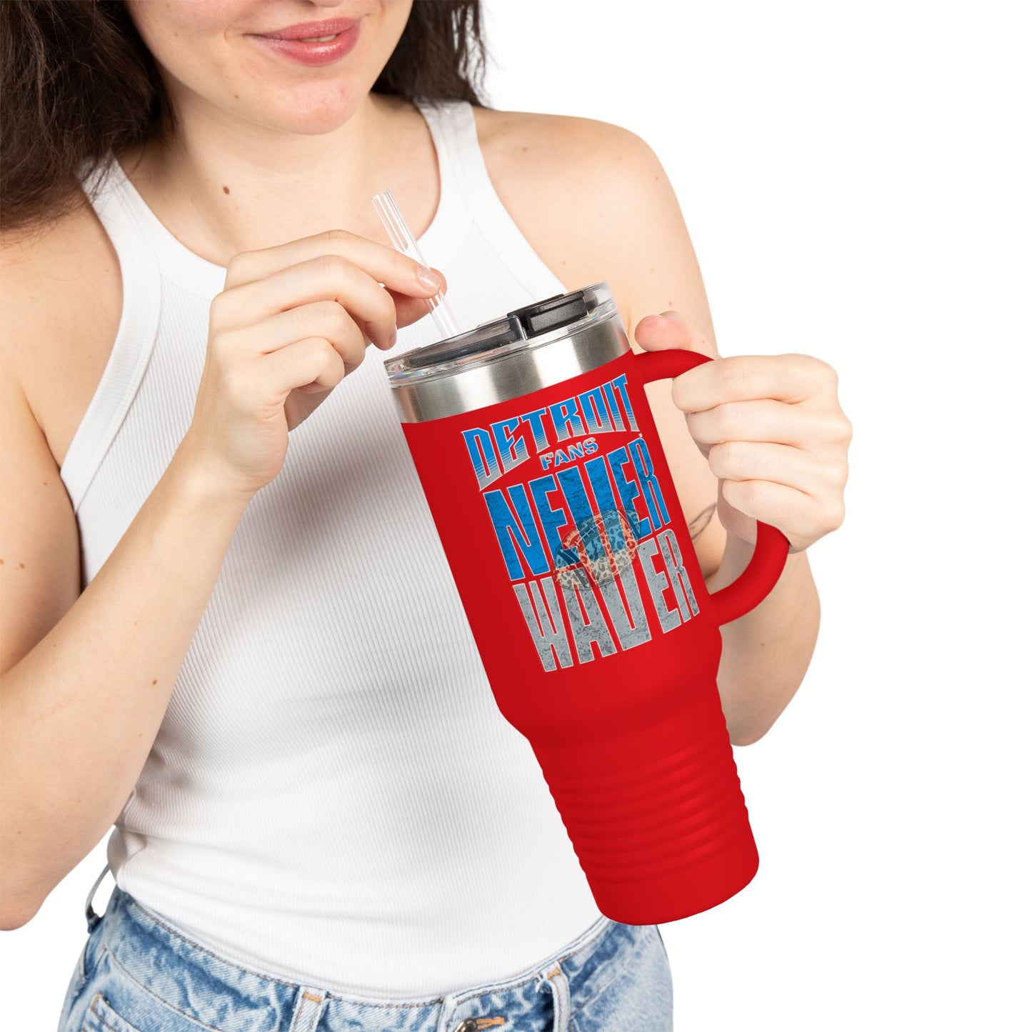 Detroit Fans Never Waver W-Leopard Football Insulated Travel Mug, 40oz - Never Waver