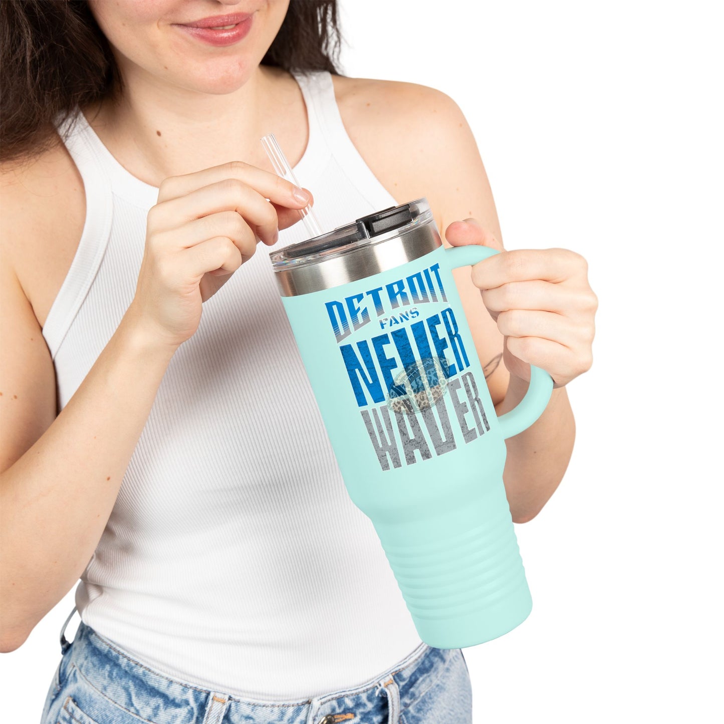 Detroit Fans Never Waver W-Leopard Football Insulated Travel Mug, 40oz - Never Waver
