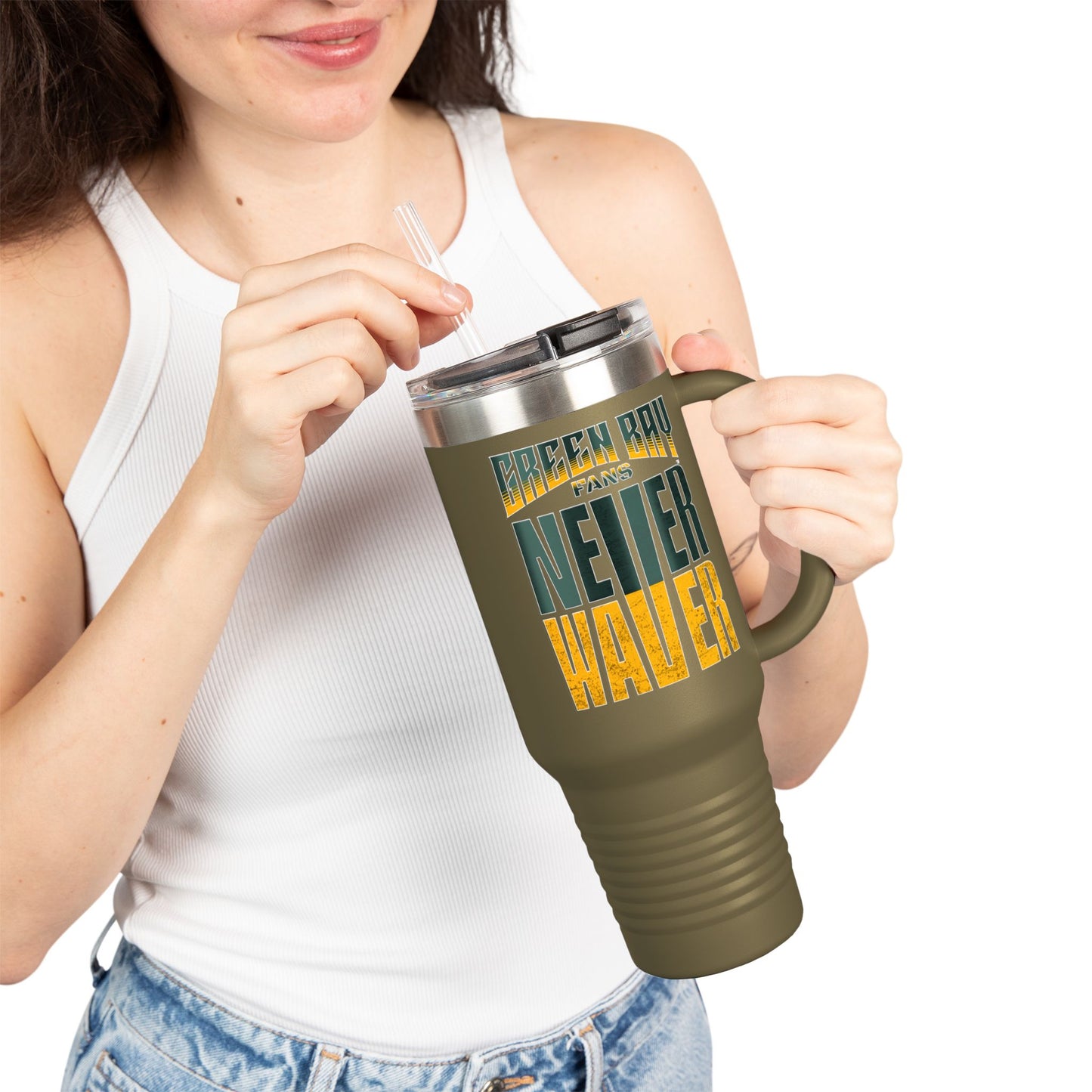 Green Bay Fans Never Waver Insulated Travel Mug, 40oz - Never Waver