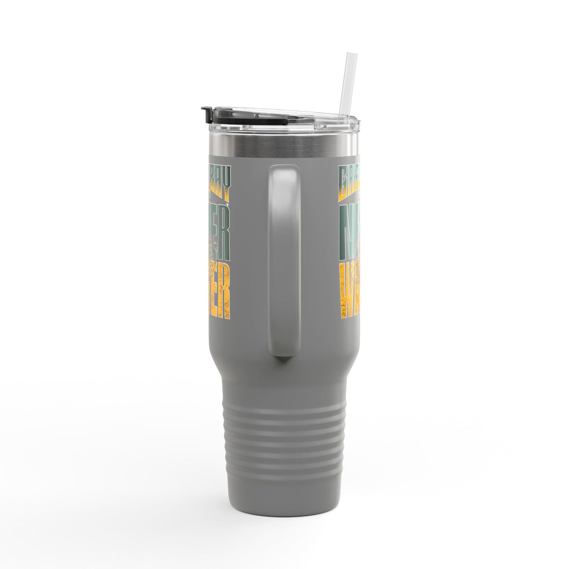 Green Bay Fans Never Waver with leopard football Insulated Travel Mug, 40oz - Never Waver