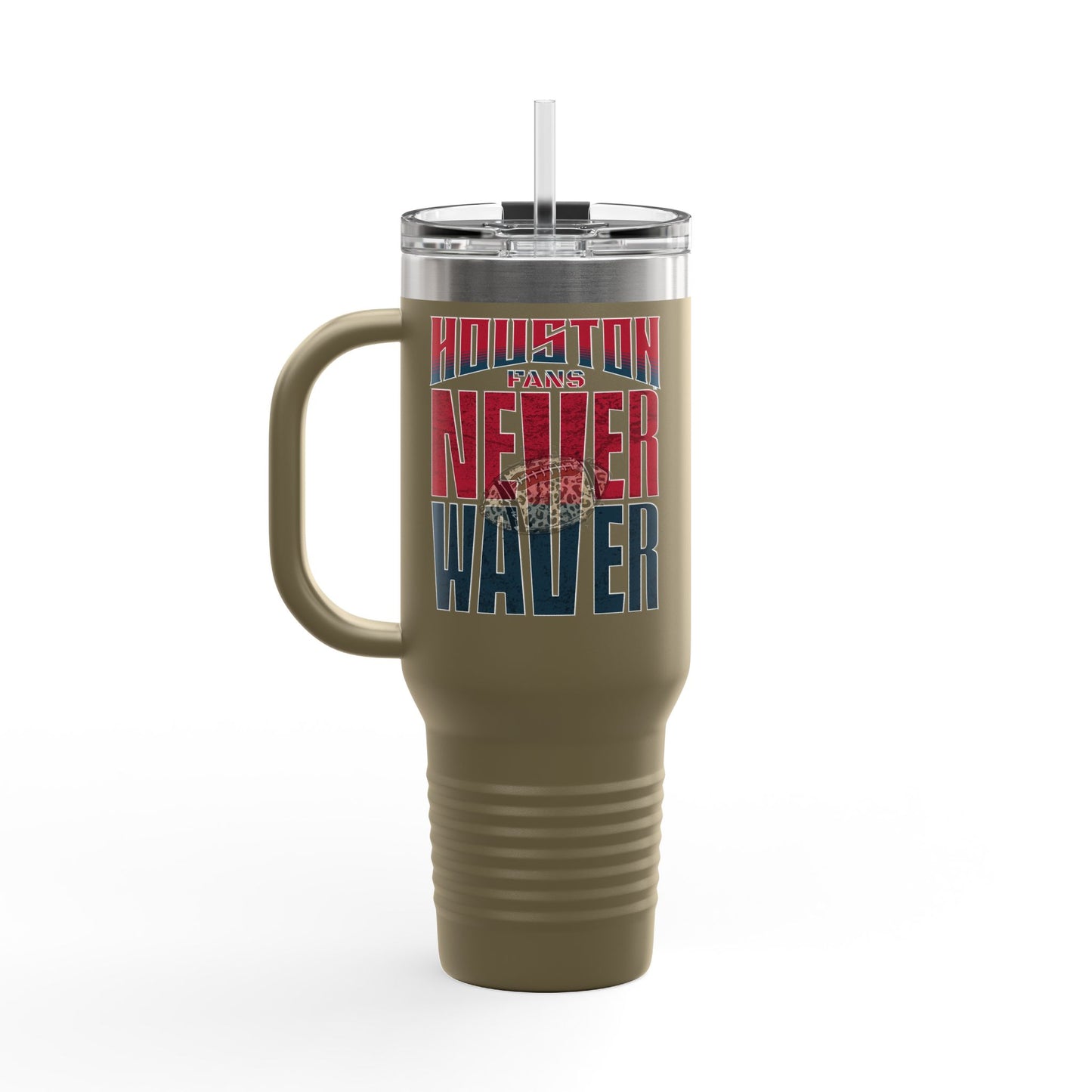 Houston Fans Never Waver W-Leopard Football Insulated Travel Mug, 40oz - Never Waver