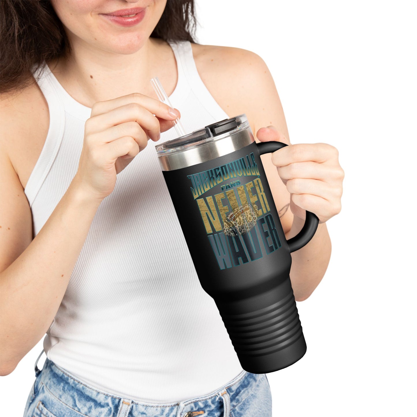 Jacksonville Fans Never Waver W-Leopard Football Insulated Travel Mug, 40oz - Never Waver