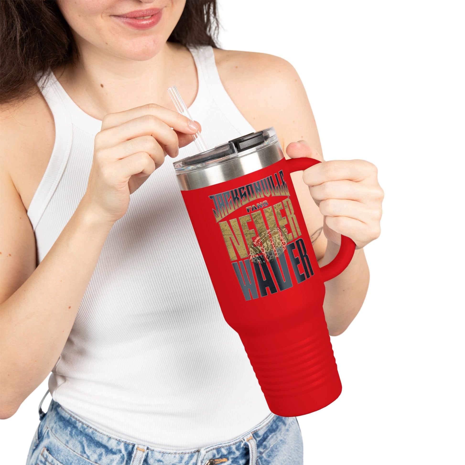 Jacksonville Fans Never Waver W-Leopard Football Insulated Travel Mug, 40oz - Never Waver