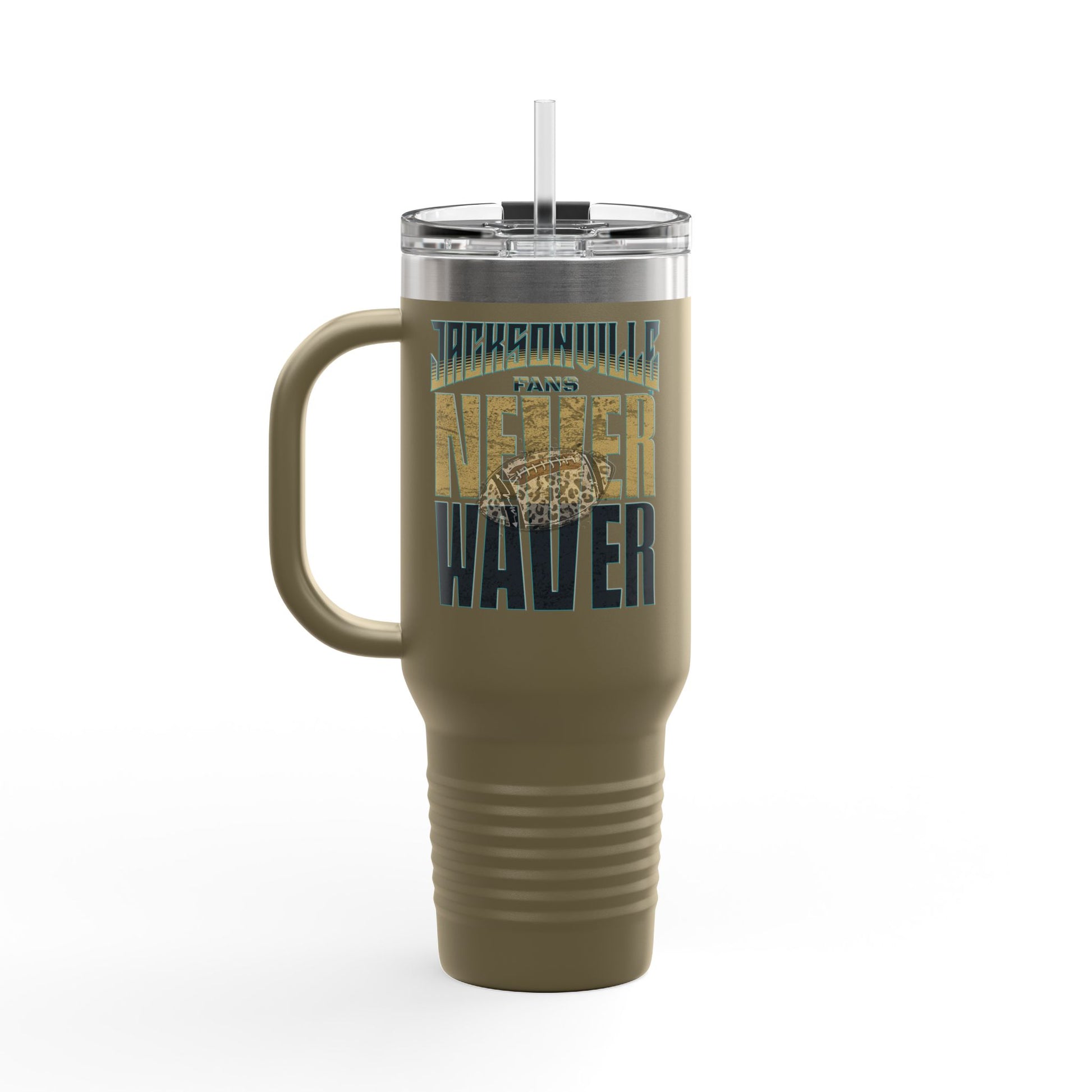 Jacksonville Fans Never Waver W-Leopard Football Insulated Travel Mug, 40oz - Never Waver