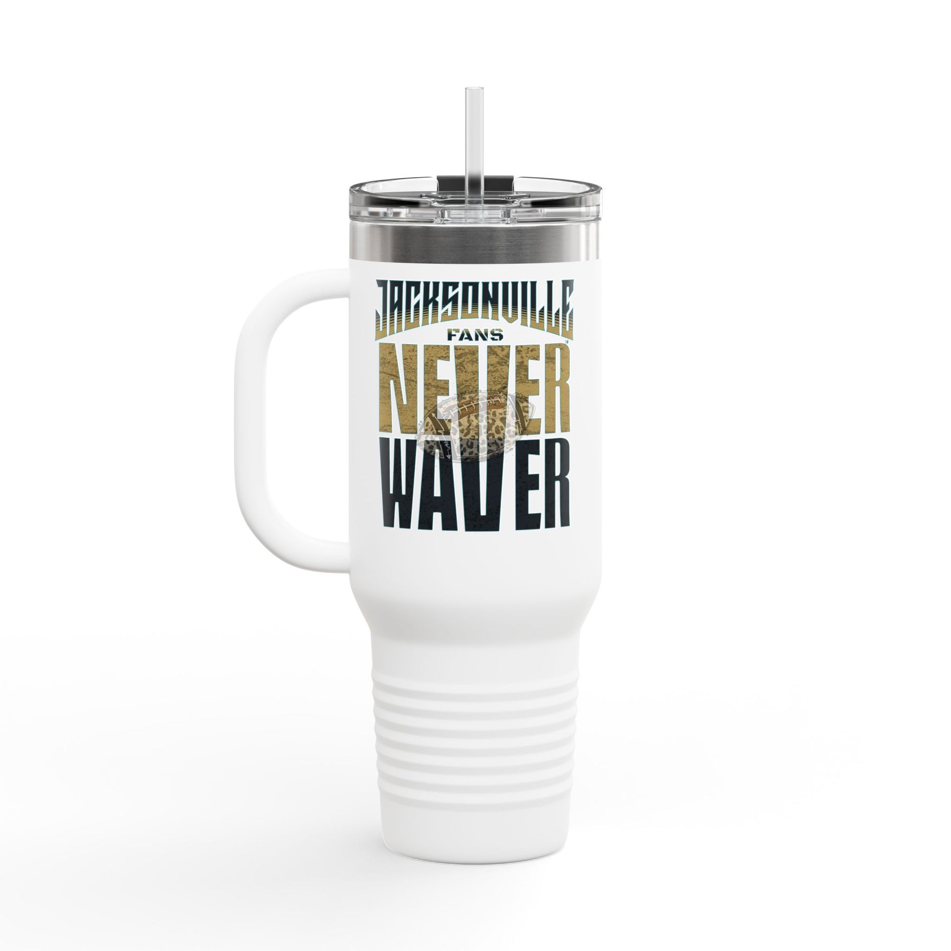 Jacksonville Fans Never Waver W-Leopard Football Insulated Travel Mug, 40oz - Never Waver