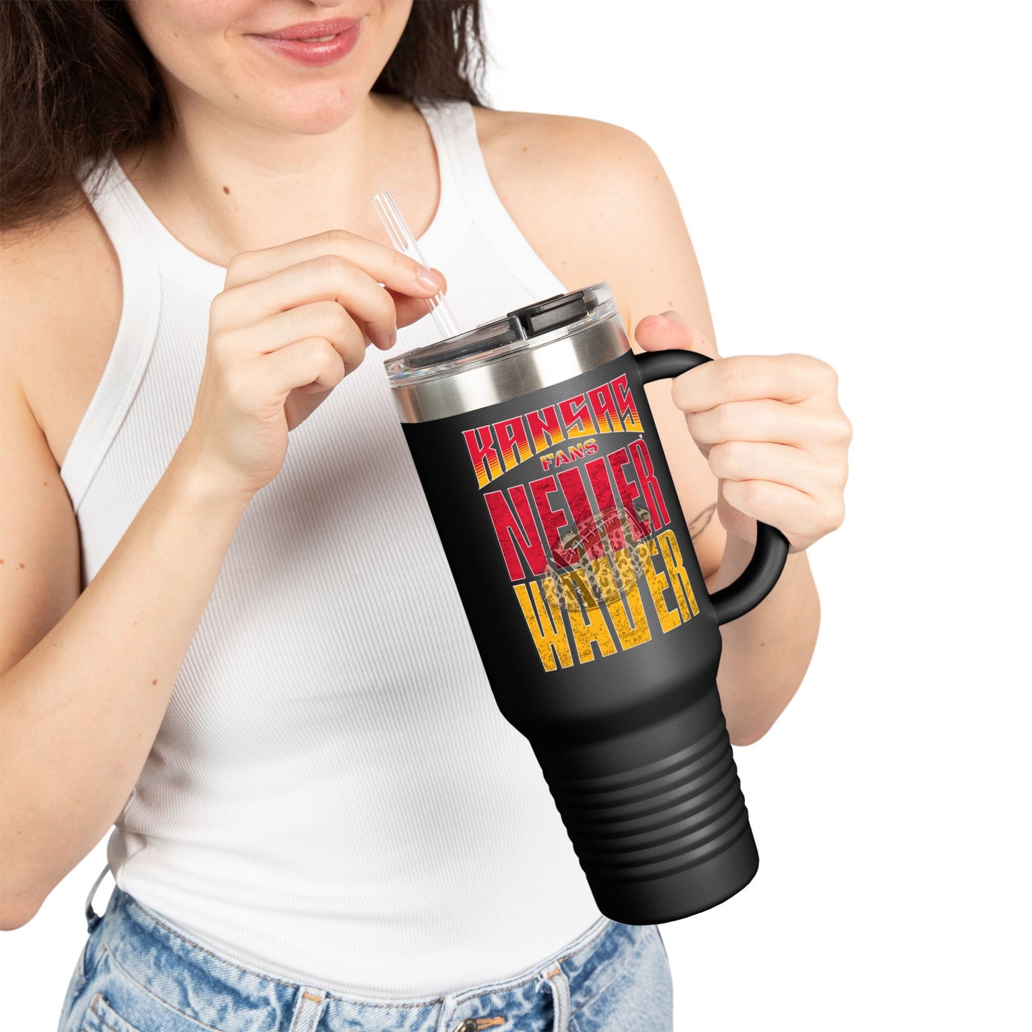 Kansas Fans Never Waver W-Leopard Football Insulated Travel Mug, 40oz - Never Waver