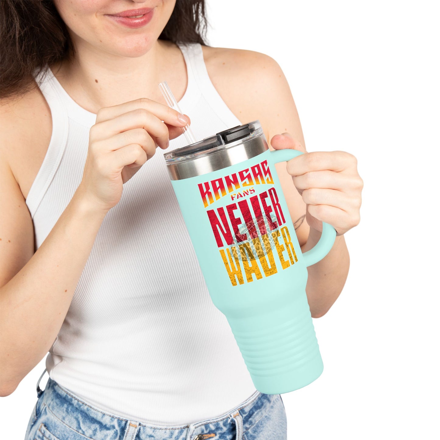 Kansas Fans Never Waver W-Leopard Football Insulated Travel Mug, 40oz - Never Waver