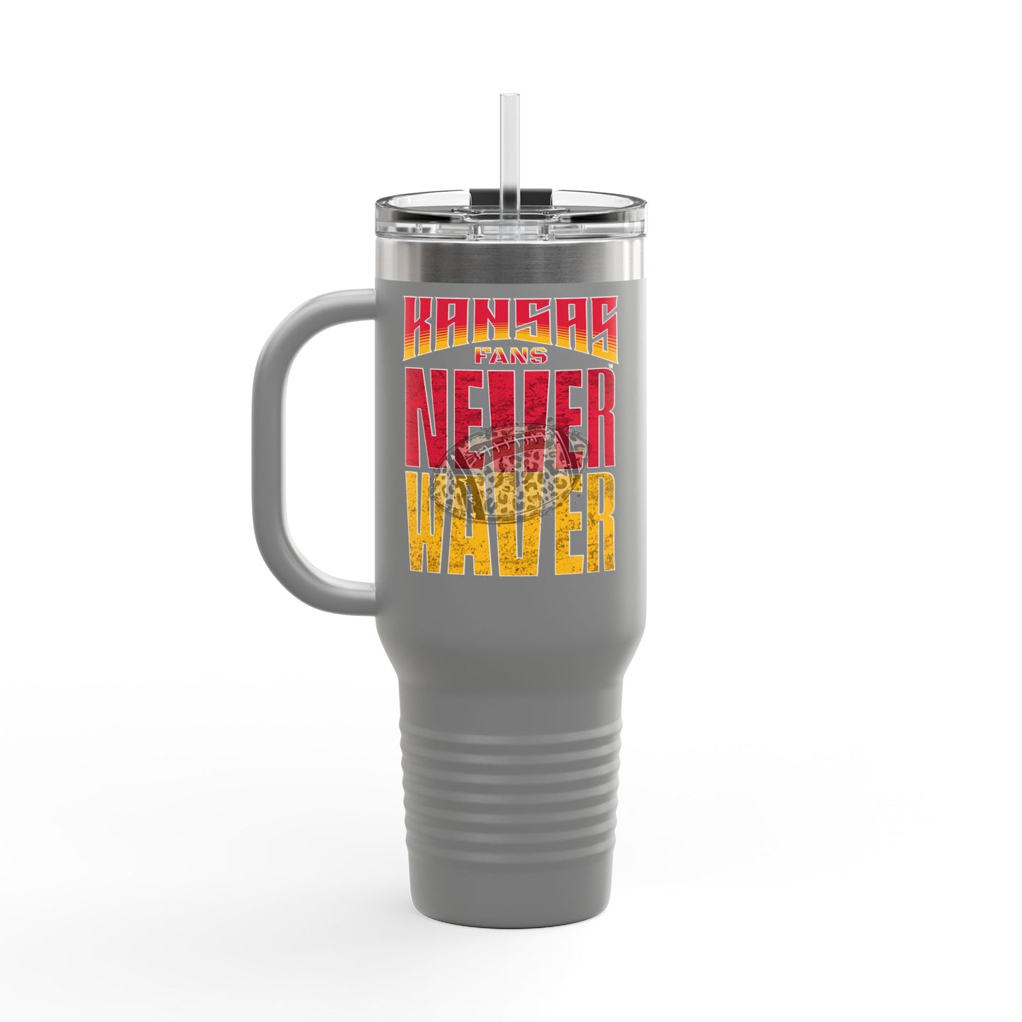 Kansas Fans Never Waver W-Leopard Football Insulated Travel Mug, 40oz - Never Waver