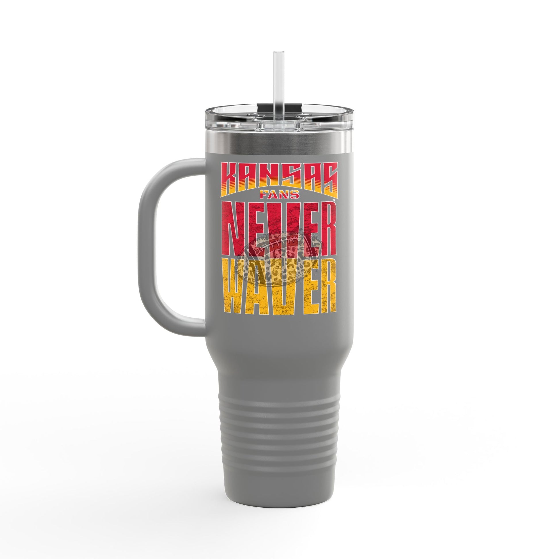 Kansas Fans Never Waver W-Leopard Football Insulated Travel Mug, 40oz - Never Waver
