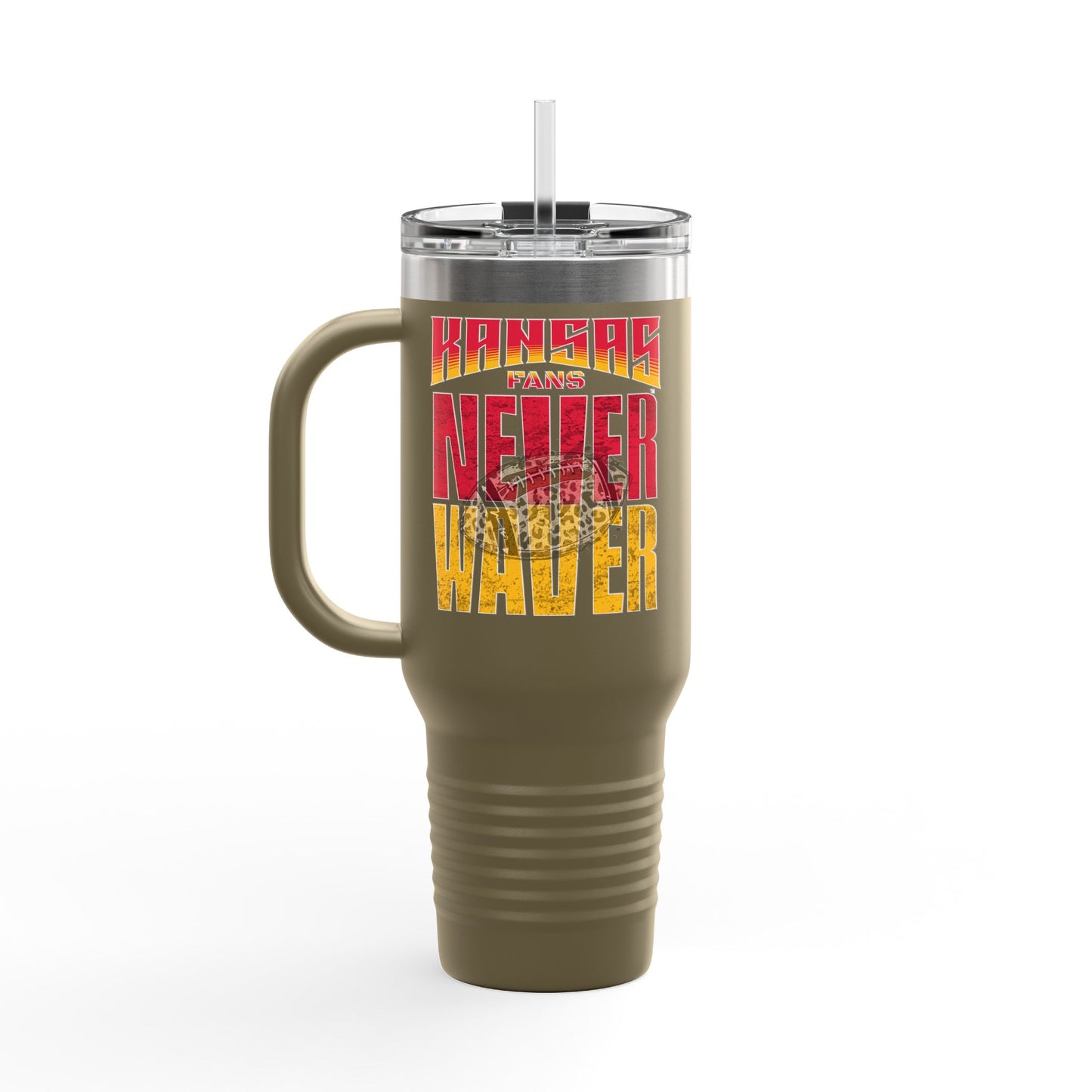 Kansas Fans Never Waver W-Leopard Football Insulated Travel Mug, 40oz - Never Waver