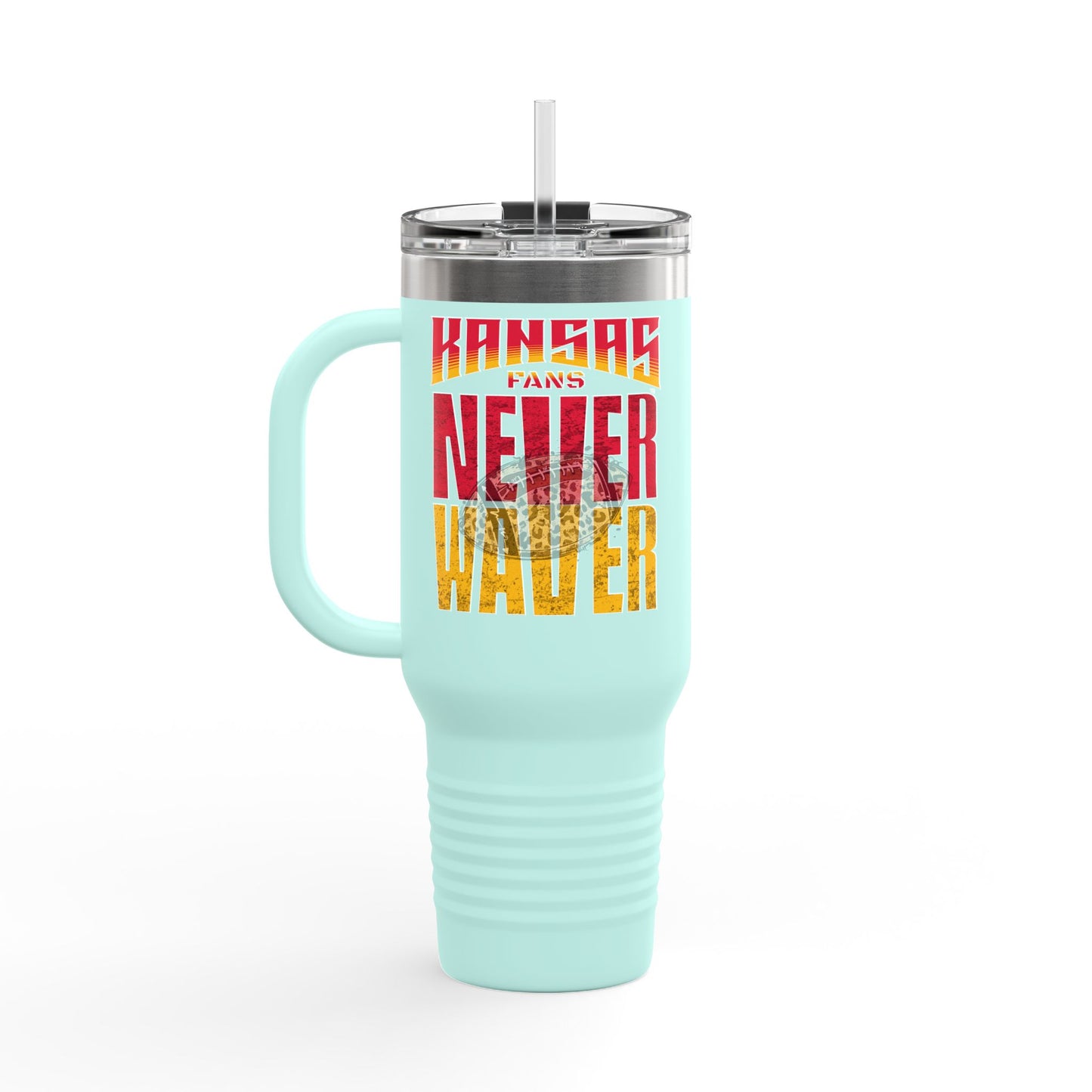 Kansas Fans Never Waver W-Leopard Football Insulated Travel Mug, 40oz - Never Waver