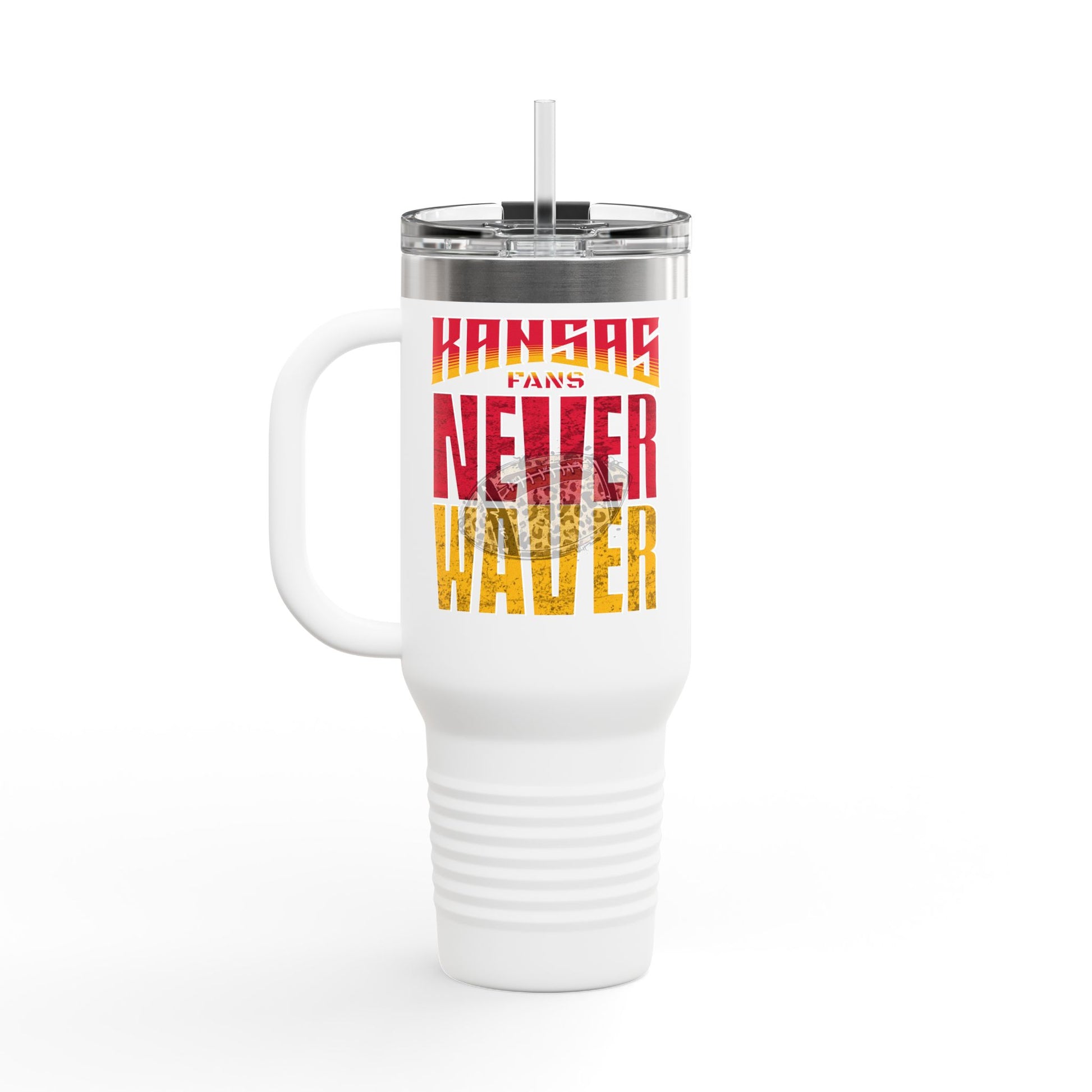 Kansas Fans Never Waver W-Leopard Football Insulated Travel Mug, 40oz - Never Waver