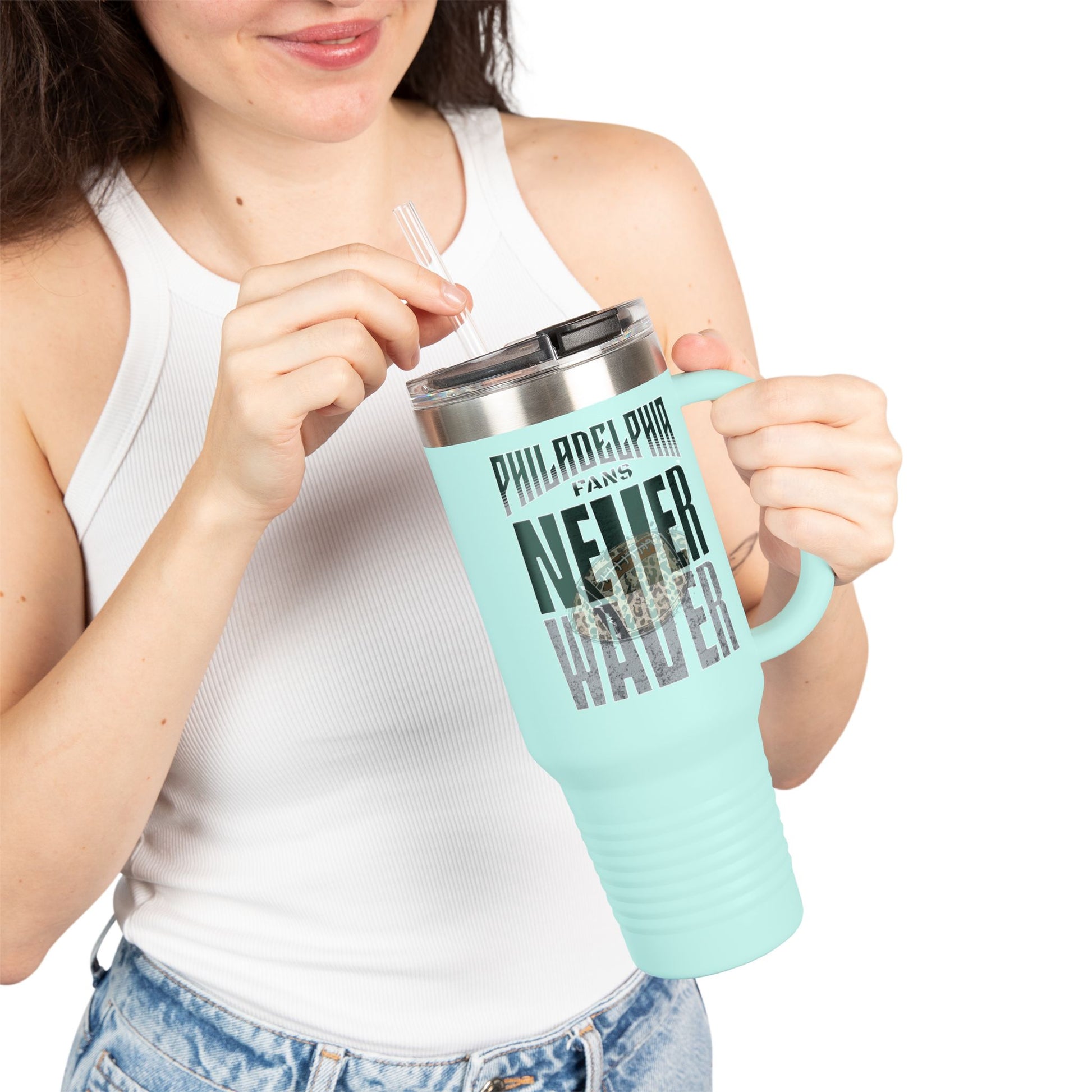 Leopard Football Insulated Travel Mug, 40oz - Philadelphia Fans Never Waver - Never Waver