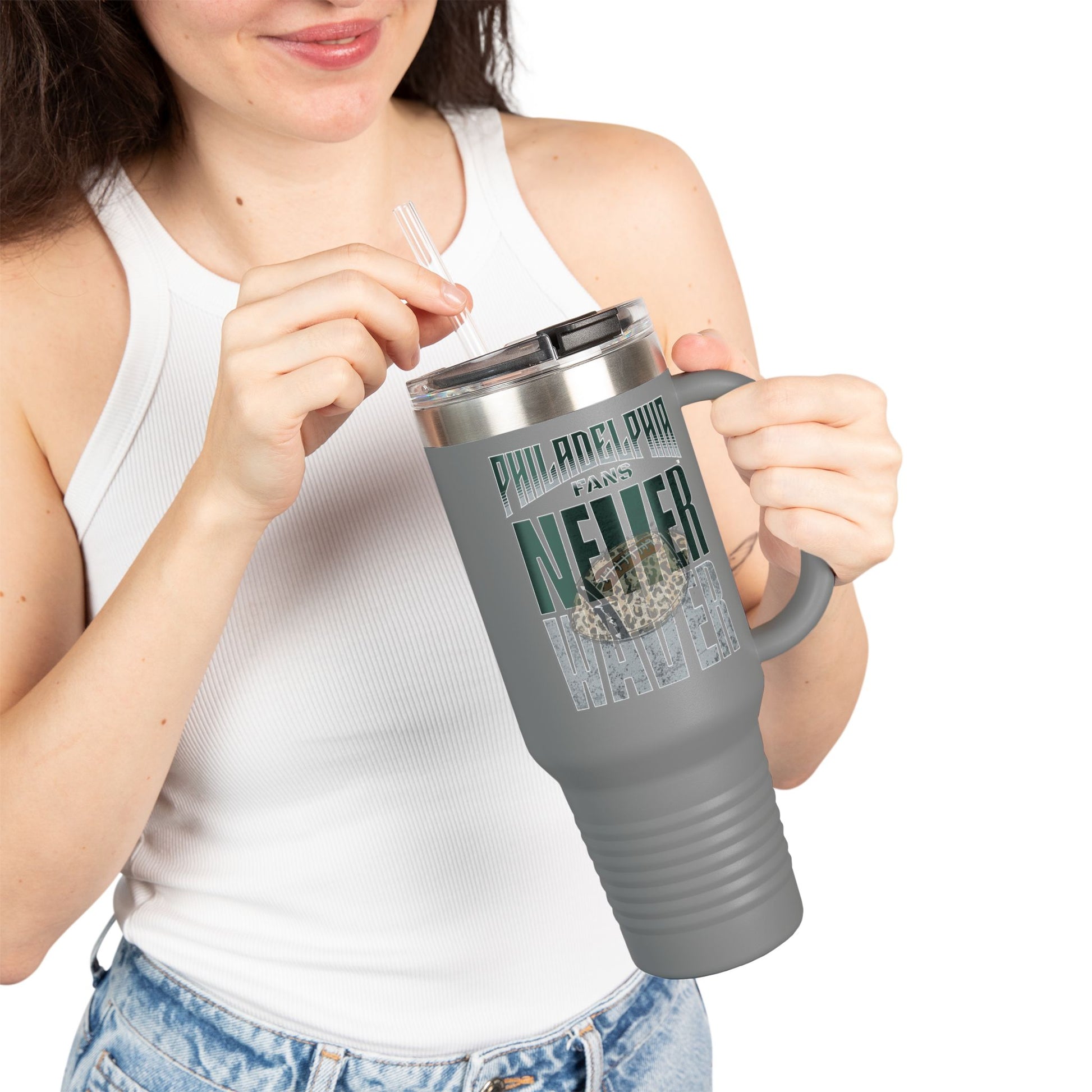 Leopard Football Insulated Travel Mug, 40oz - Philadelphia Fans Never Waver - Never Waver