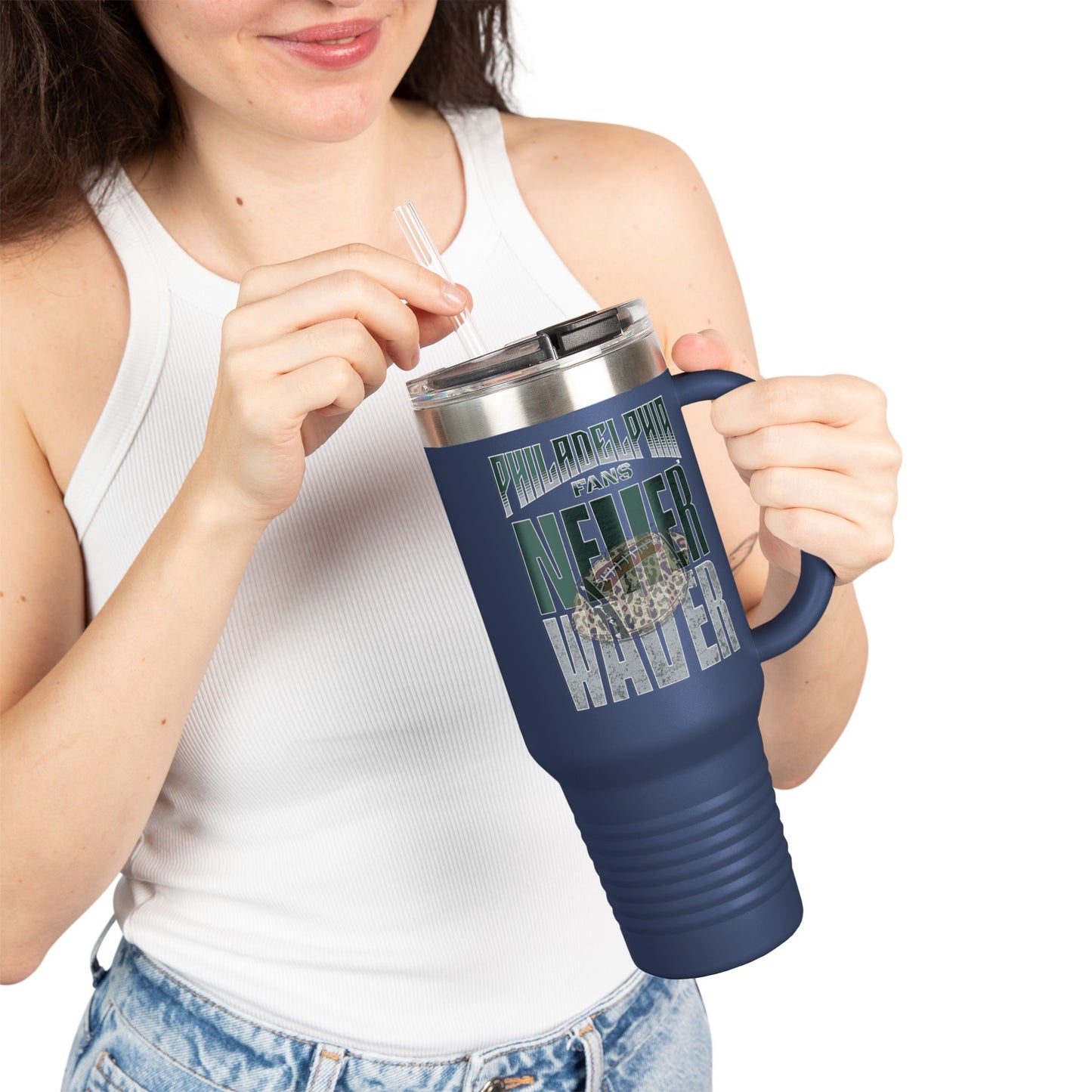 Leopard Football Insulated Travel Mug, 40oz - Philadelphia Fans Never Waver - Never Waver