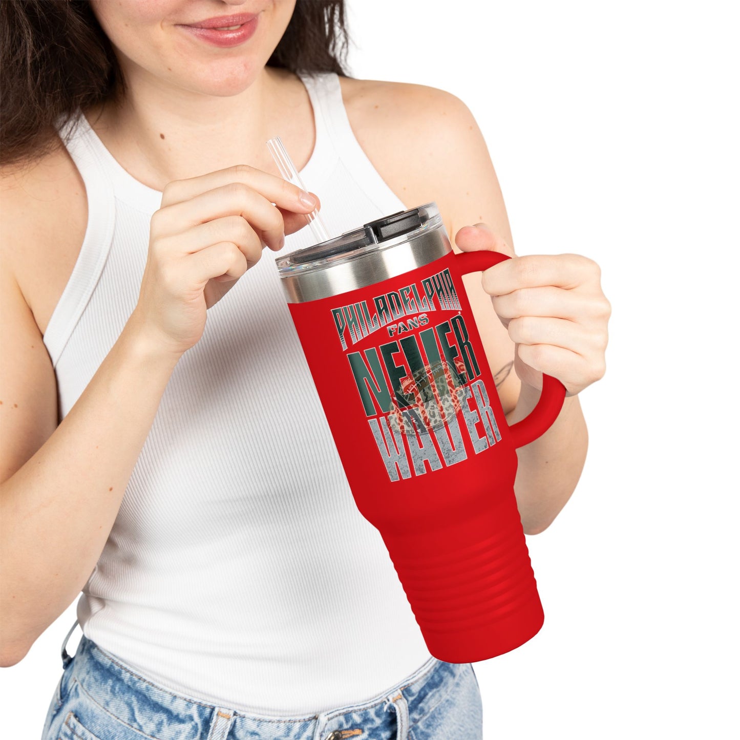 Leopard Football Insulated Travel Mug, 40oz - Philadelphia Fans Never Waver - Never Waver