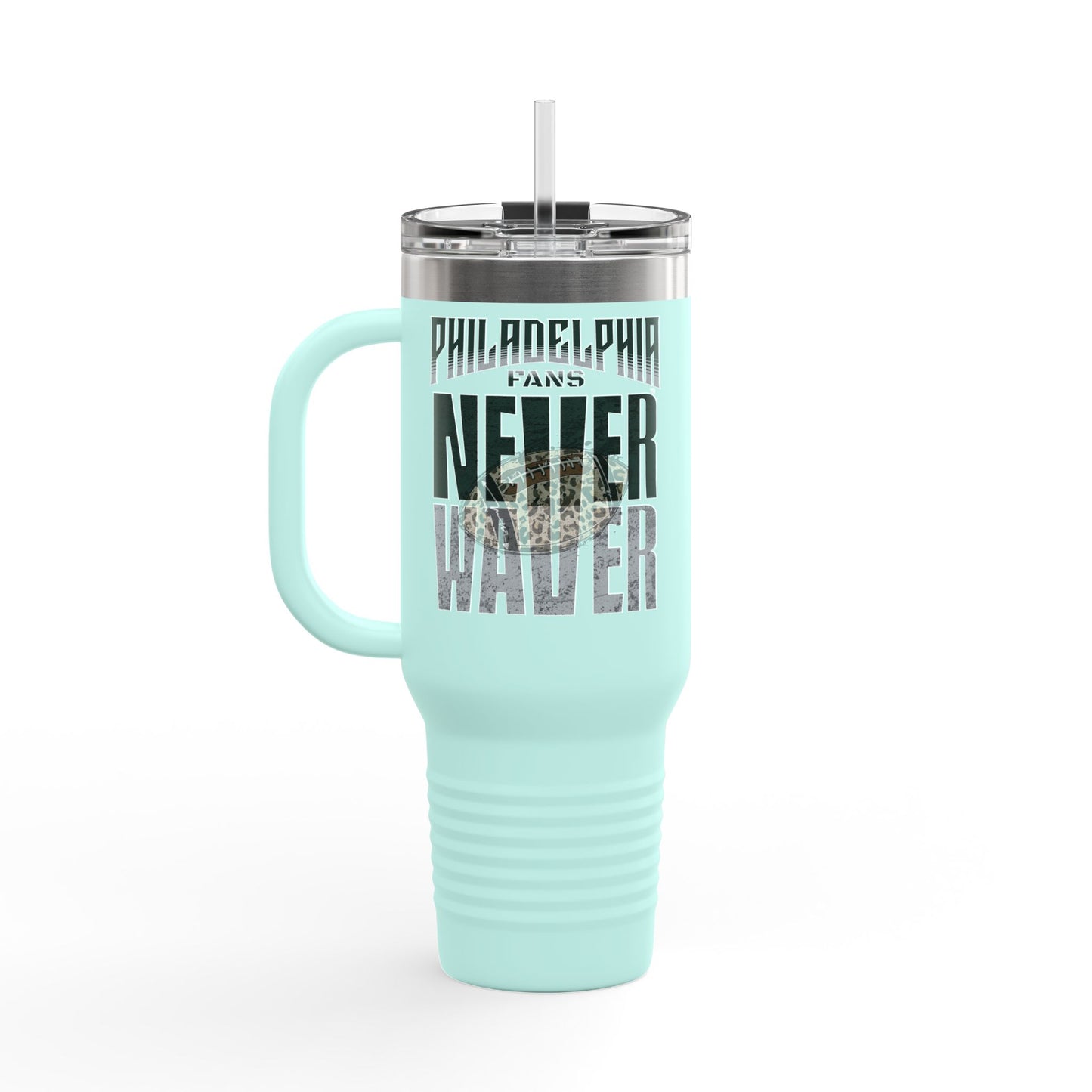 Leopard Football Insulated Travel Mug, 40oz - Philadelphia Fans Never Waver - Never Waver