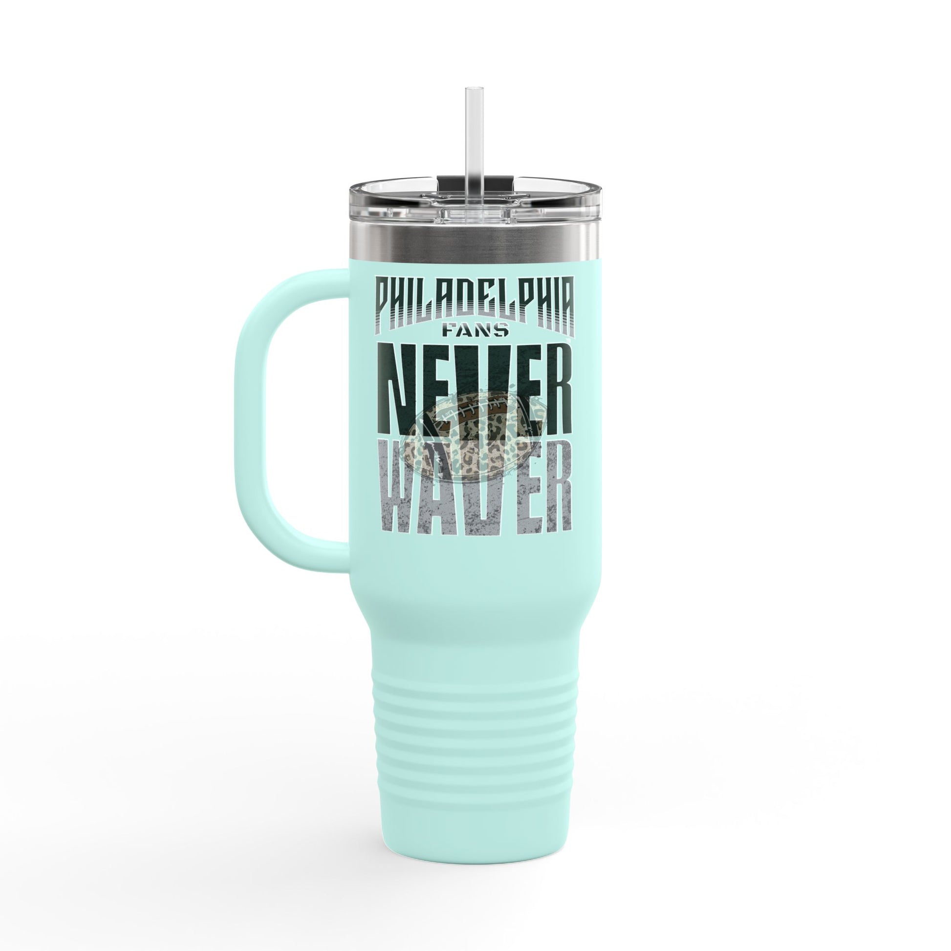Leopard Football Insulated Travel Mug, 40oz - Philadelphia Fans Never Waver - Never Waver