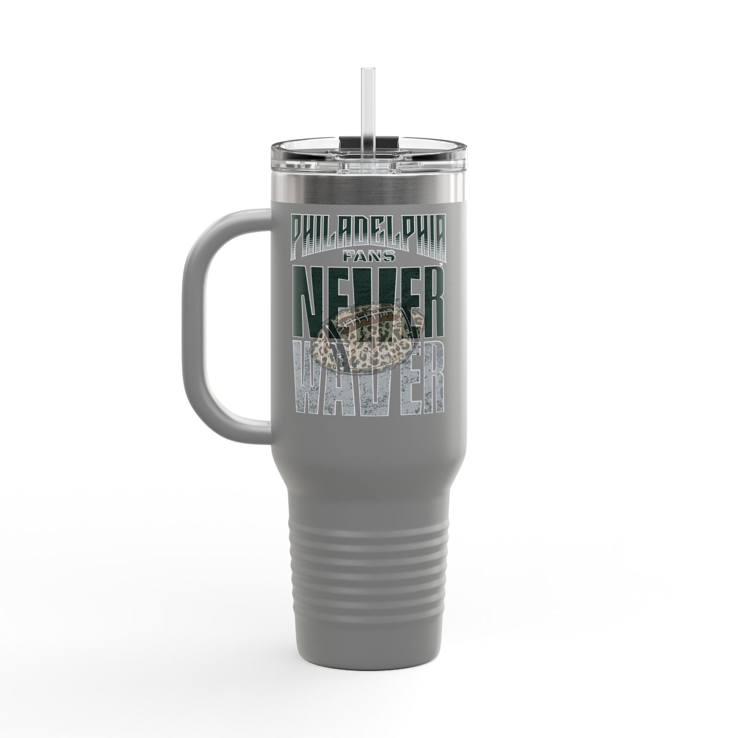 Leopard Football Insulated Travel Mug, 40oz - Philadelphia Fans Never Waver - Never Waver