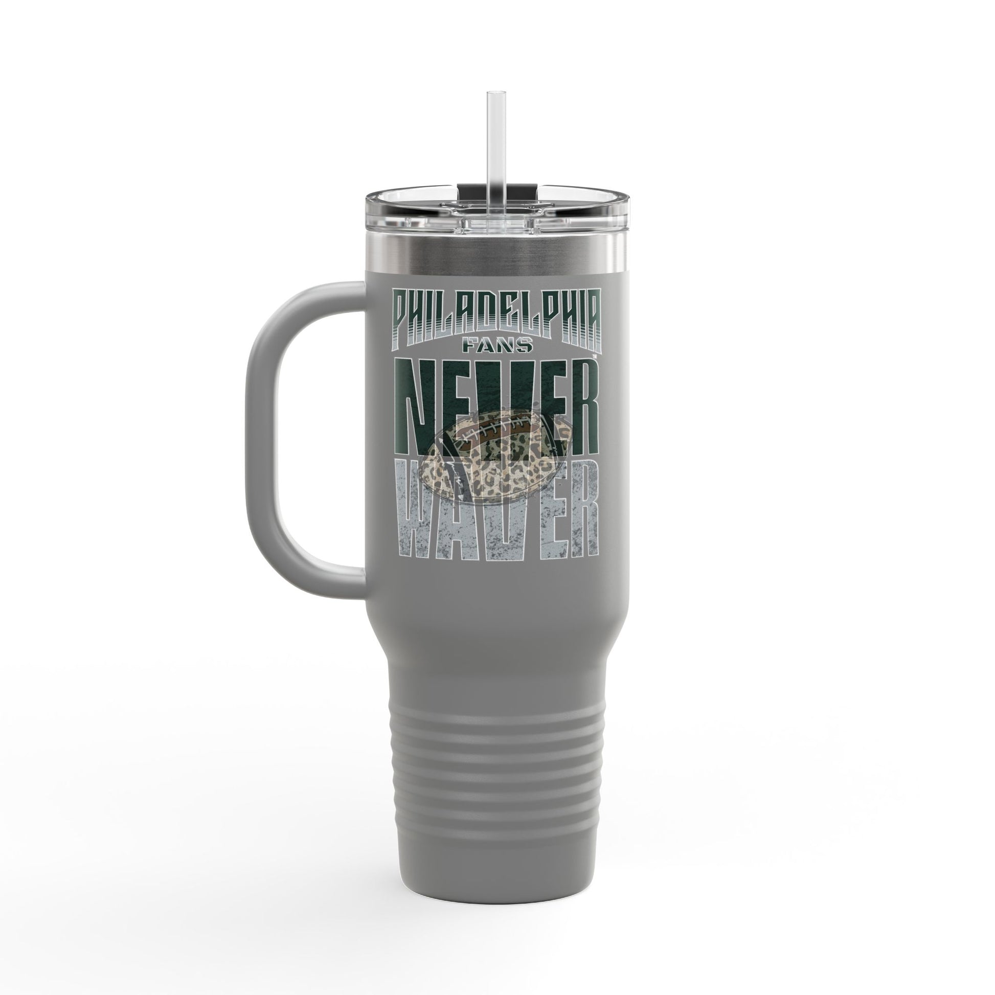 Leopard Football Insulated Travel Mug, 40oz - Philadelphia Fans Never Waver - Never Waver