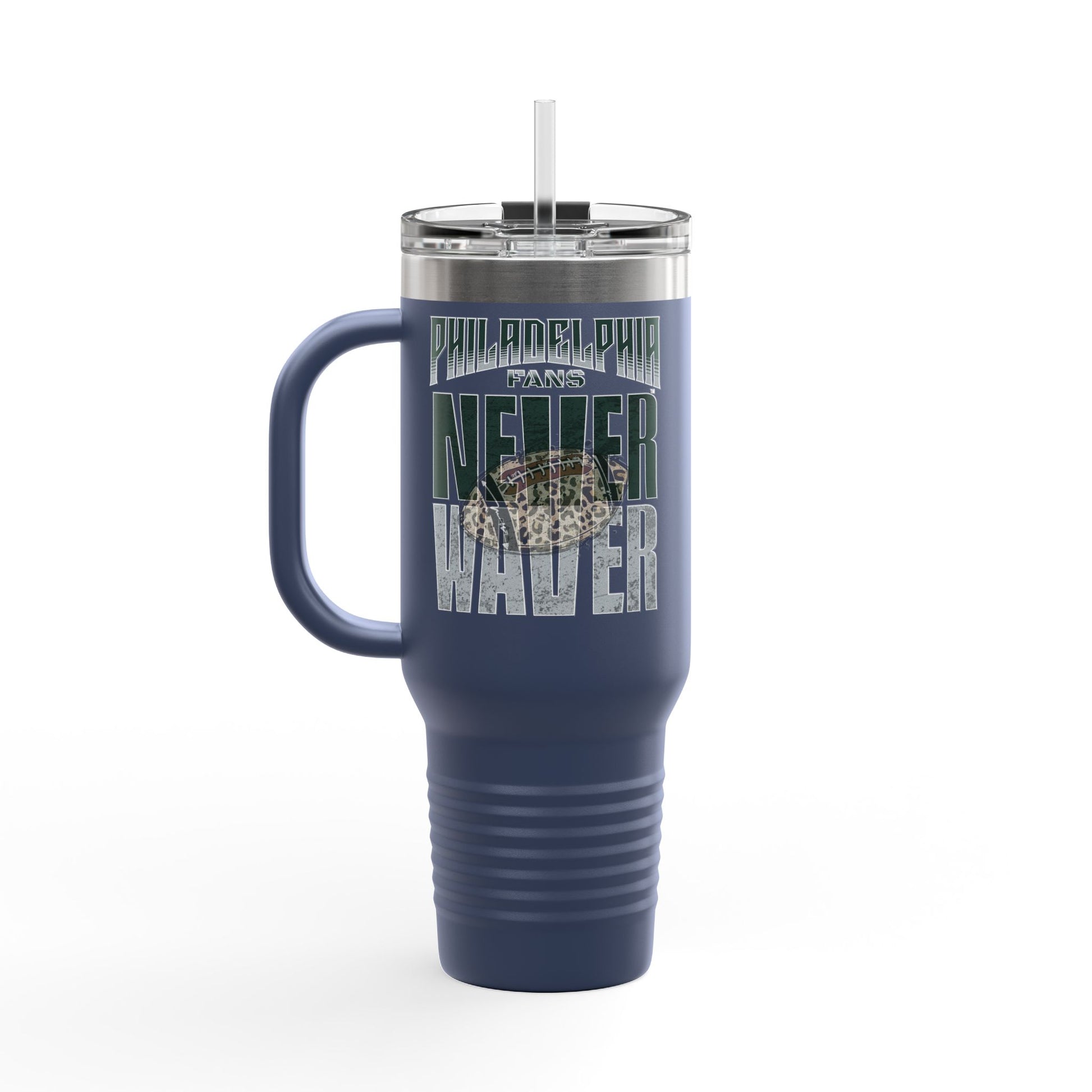 Leopard Football Insulated Travel Mug, 40oz - Philadelphia Fans Never Waver - Never Waver