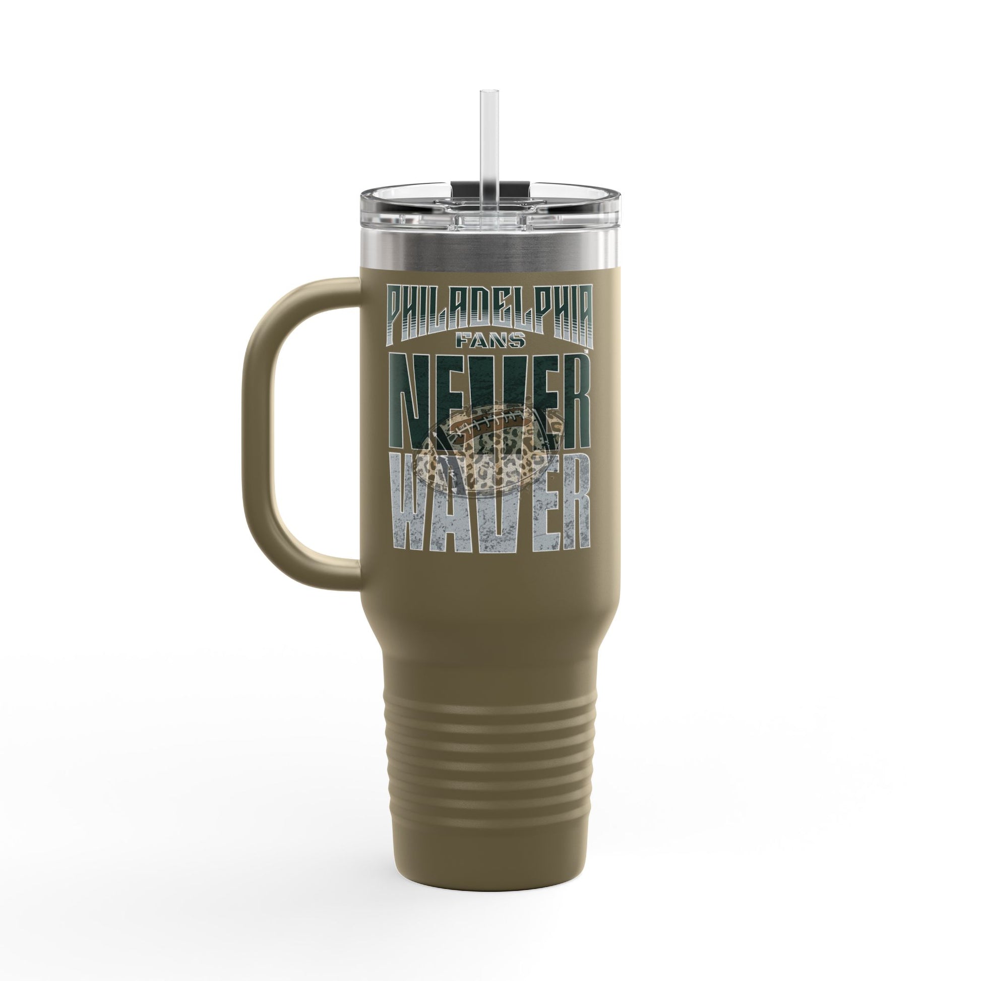 Leopard Football Insulated Travel Mug, 40oz - Philadelphia Fans Never Waver - Never Waver