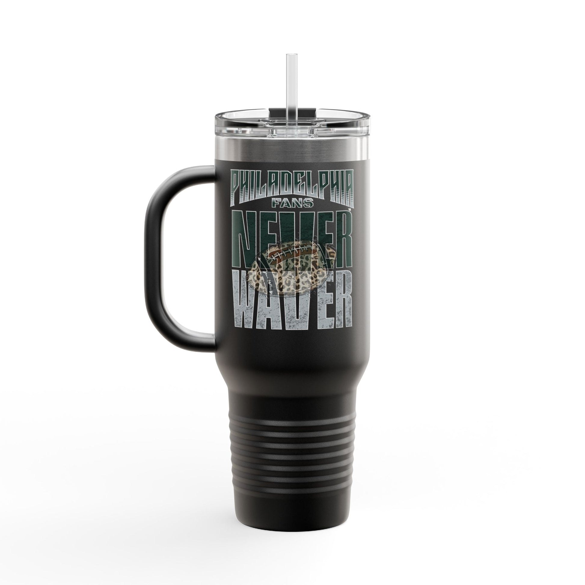 Leopard Football Insulated Travel Mug, 40oz - Philadelphia Fans Never Waver - Never Waver