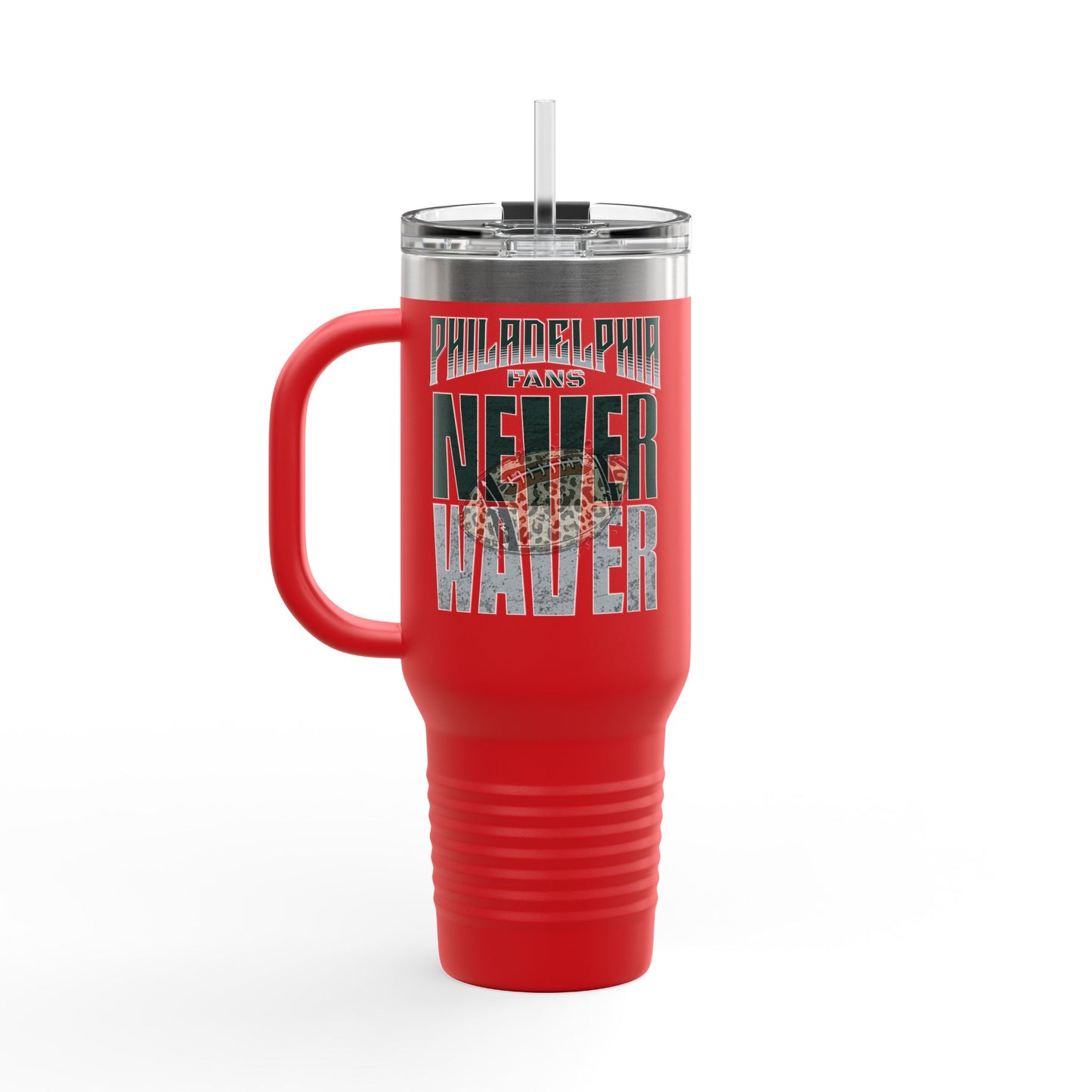 Leopard Football Insulated Travel Mug, 40oz - Philadelphia Fans Never Waver - Never Waver