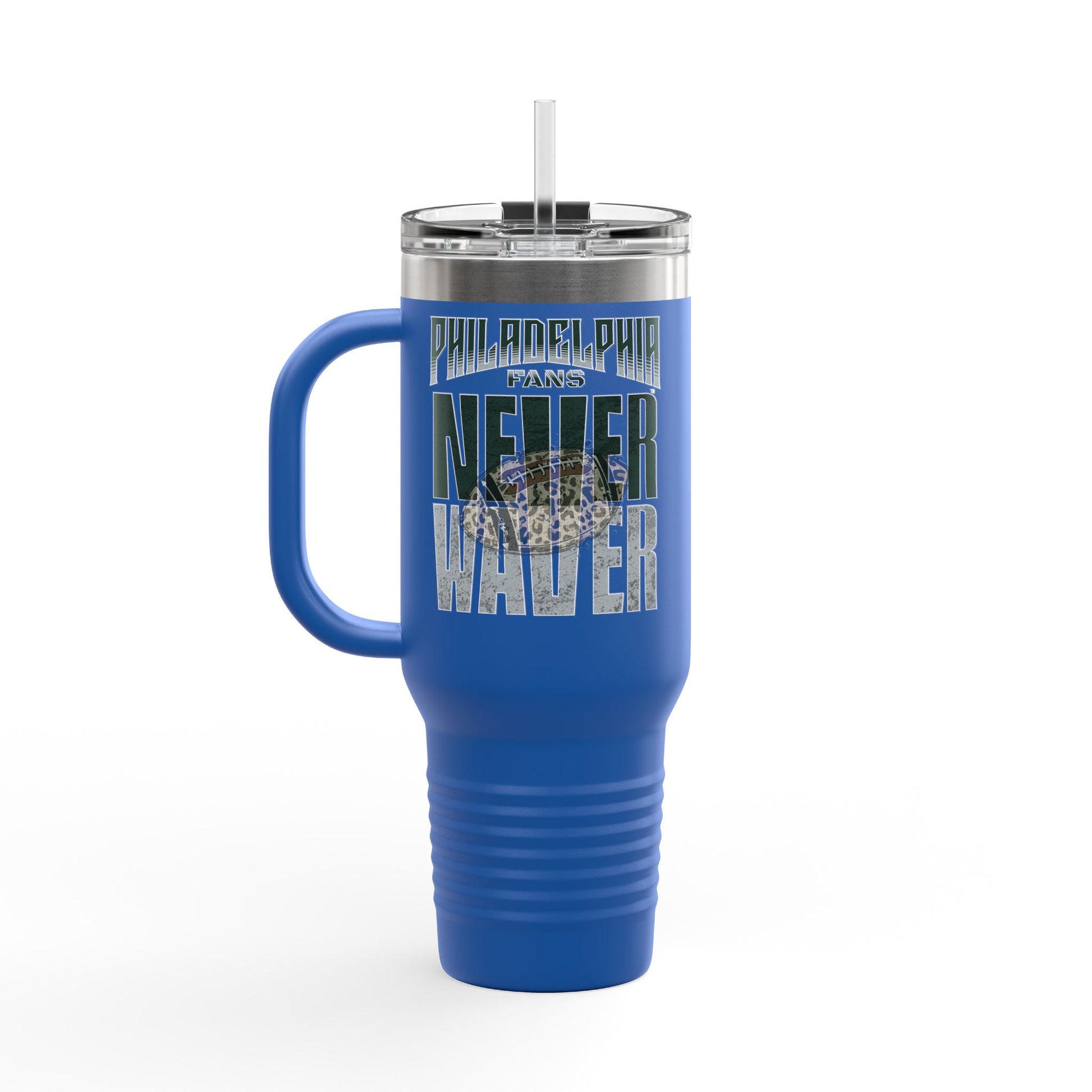 Leopard Football Insulated Travel Mug, 40oz - Philadelphia Fans Never Waver - Never Waver