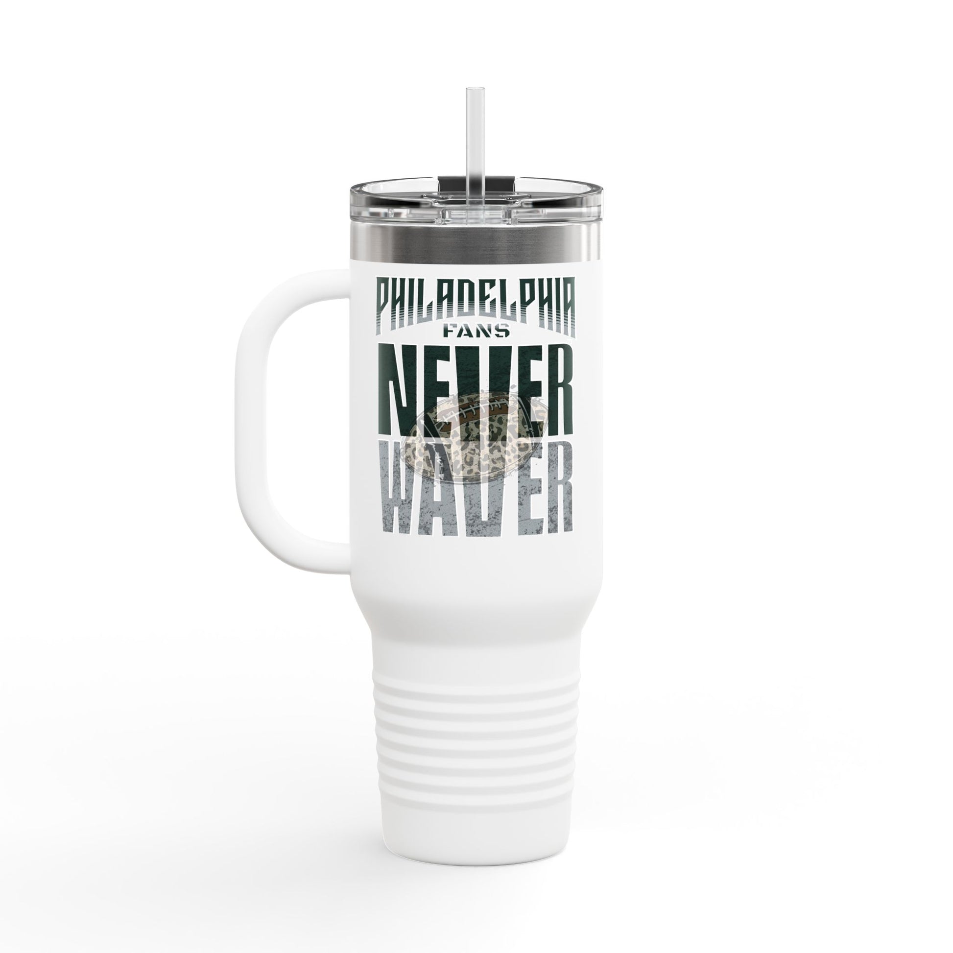 Leopard Football Insulated Travel Mug, 40oz - Philadelphia Fans Never Waver - Never Waver
