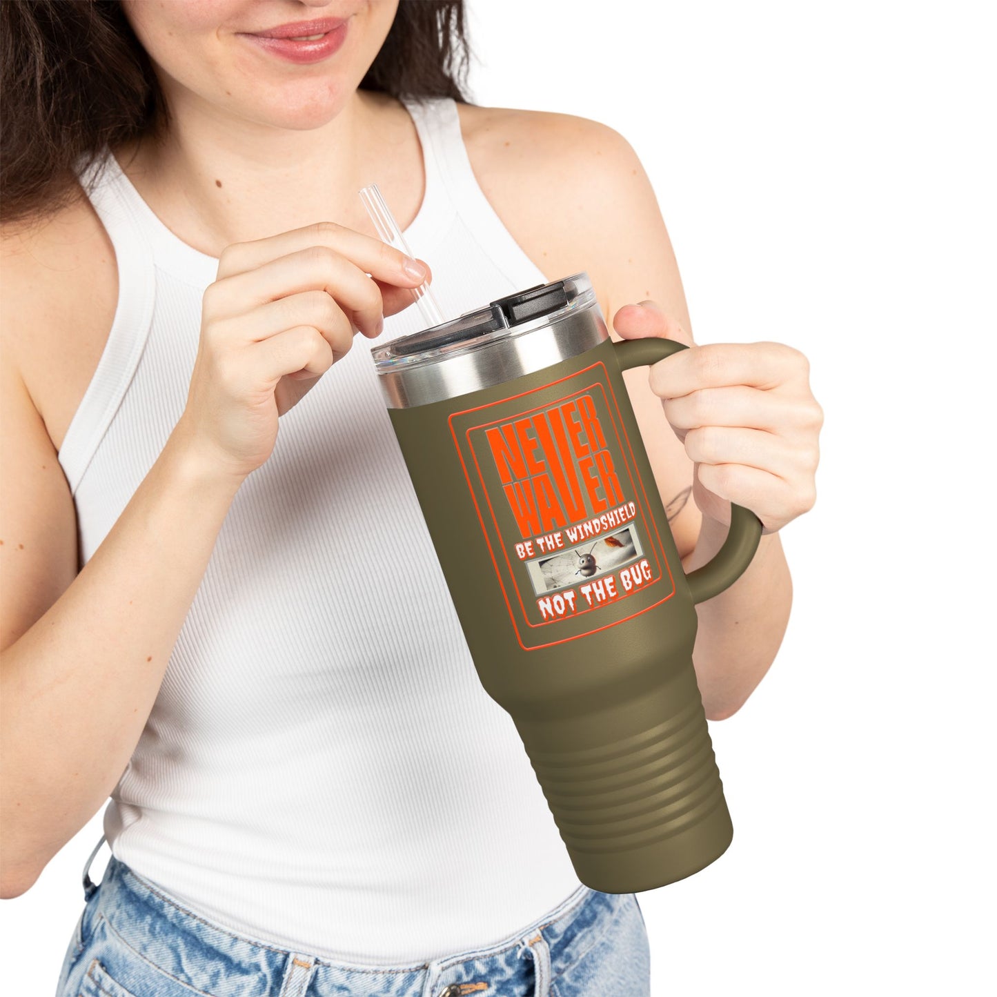 Never Waver be the Windshield  Insulated Travel Mug, 40oz - Never Waver