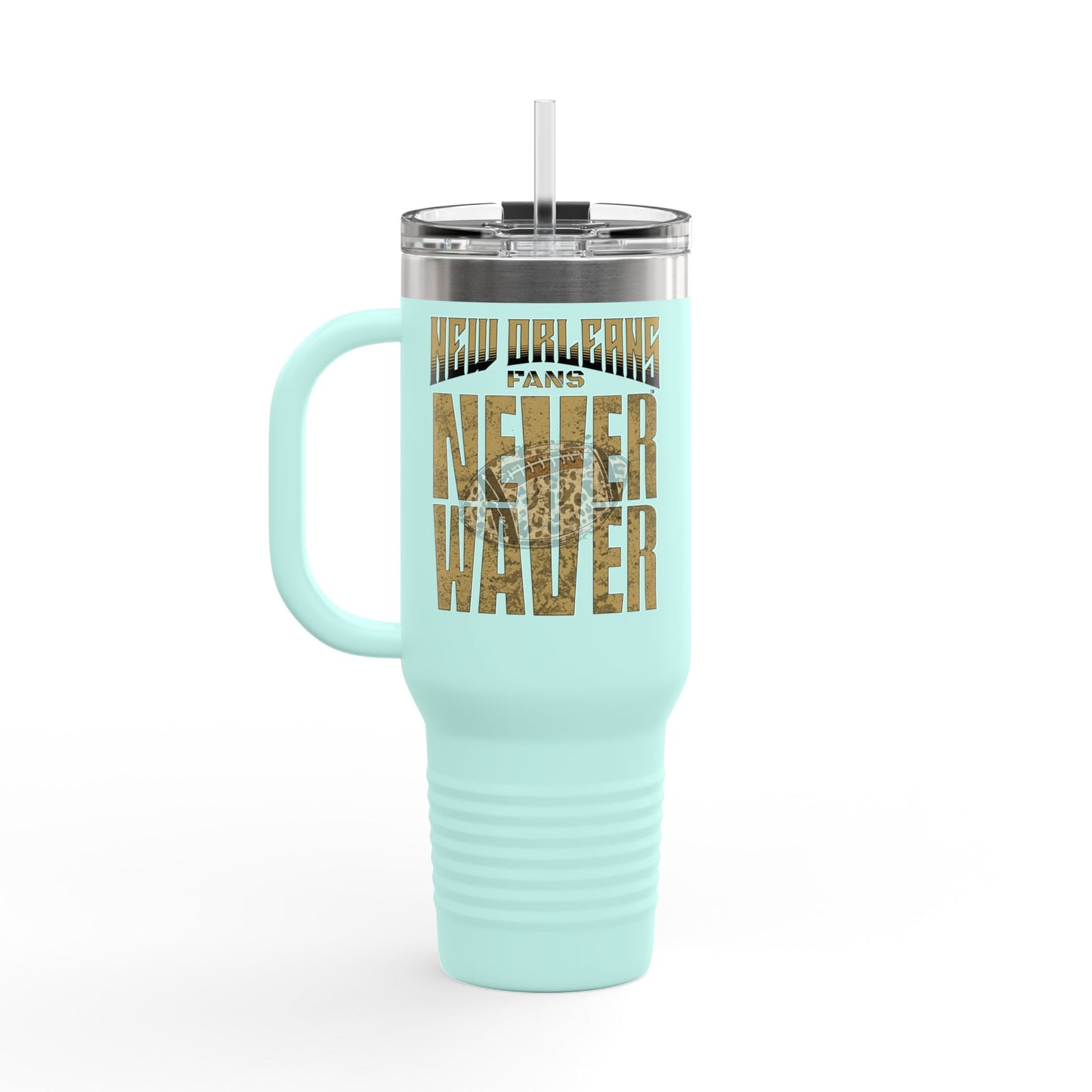 New Orleans Fans Never Waver W-Leopard Football Insulated Travel Mug, 40oz - Never Waver