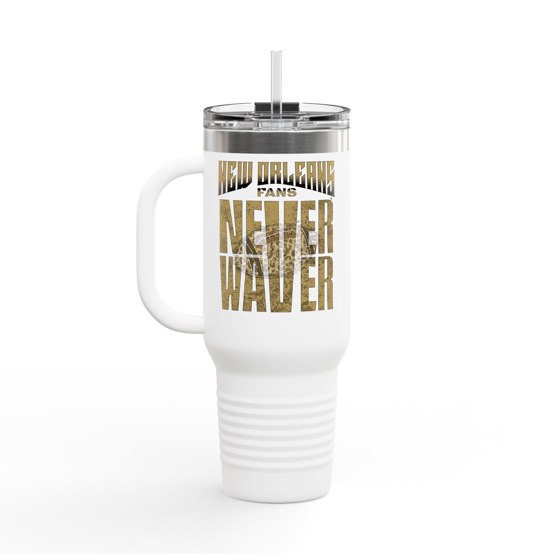 New Orleans Fans Never Waver W-Leopard Football Insulated Travel Mug, 40oz - Never Waver