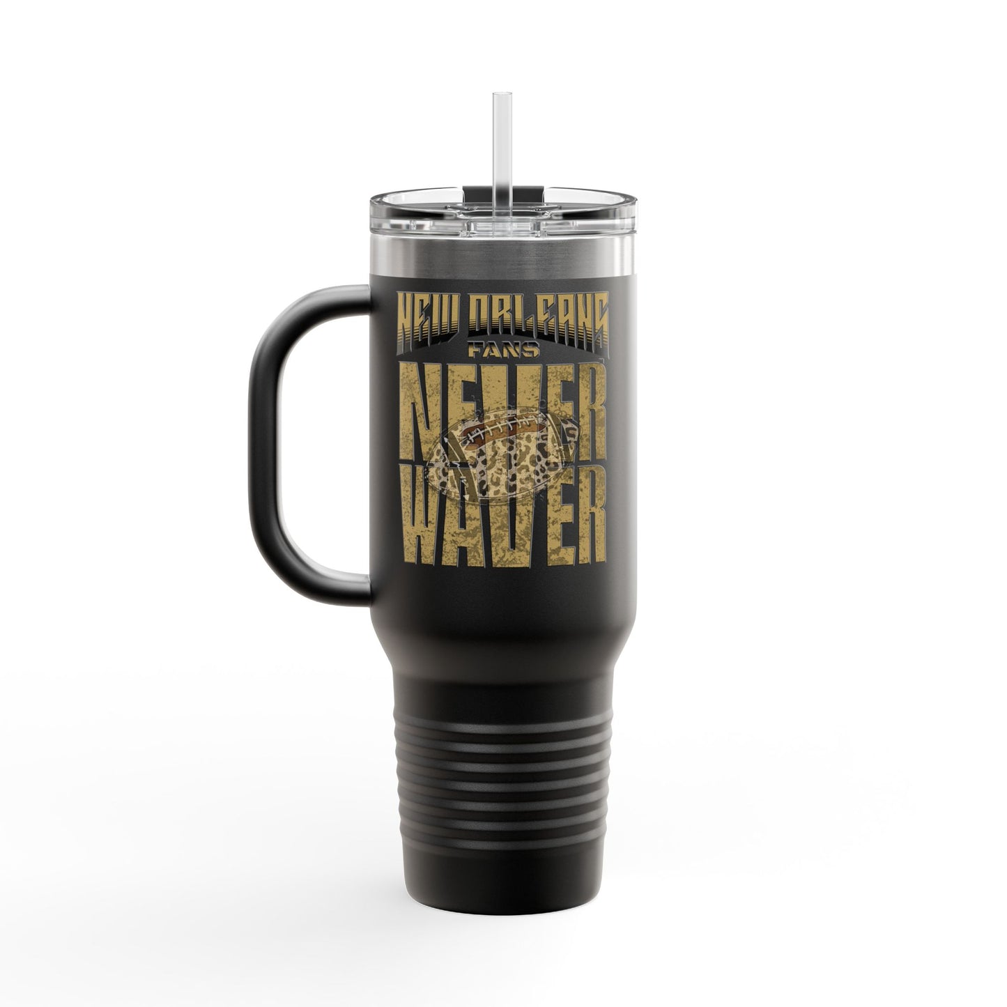 New Orleans Fans Never Waver W-Leopard Football Insulated Travel Mug, 40oz - Never Waver
