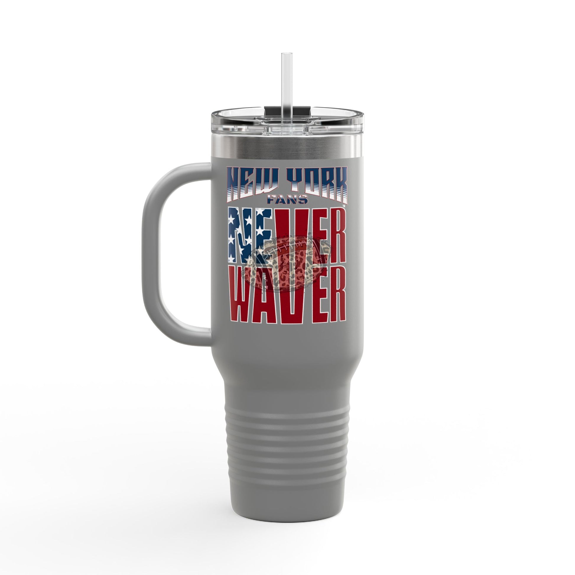 New York Fans Never Waver W-Leopard Football Insulated Travel Mug, 40oz - Never Waver