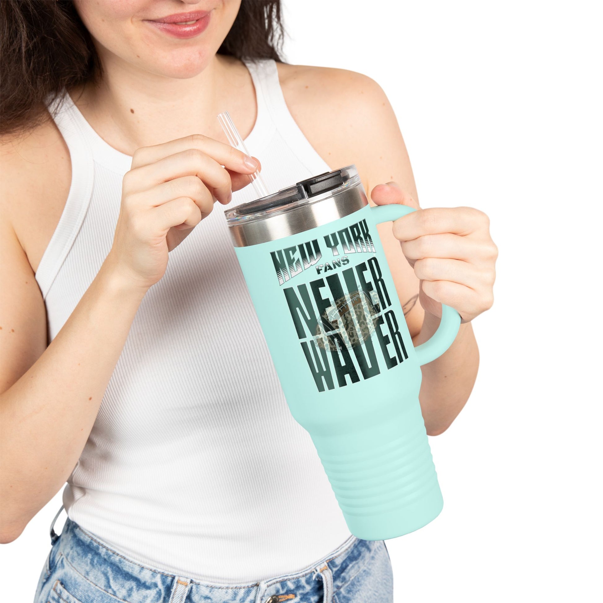 New York Fans Never Waver W-Leopard Football Insulated Travel Mug, 40oz - Never Waver