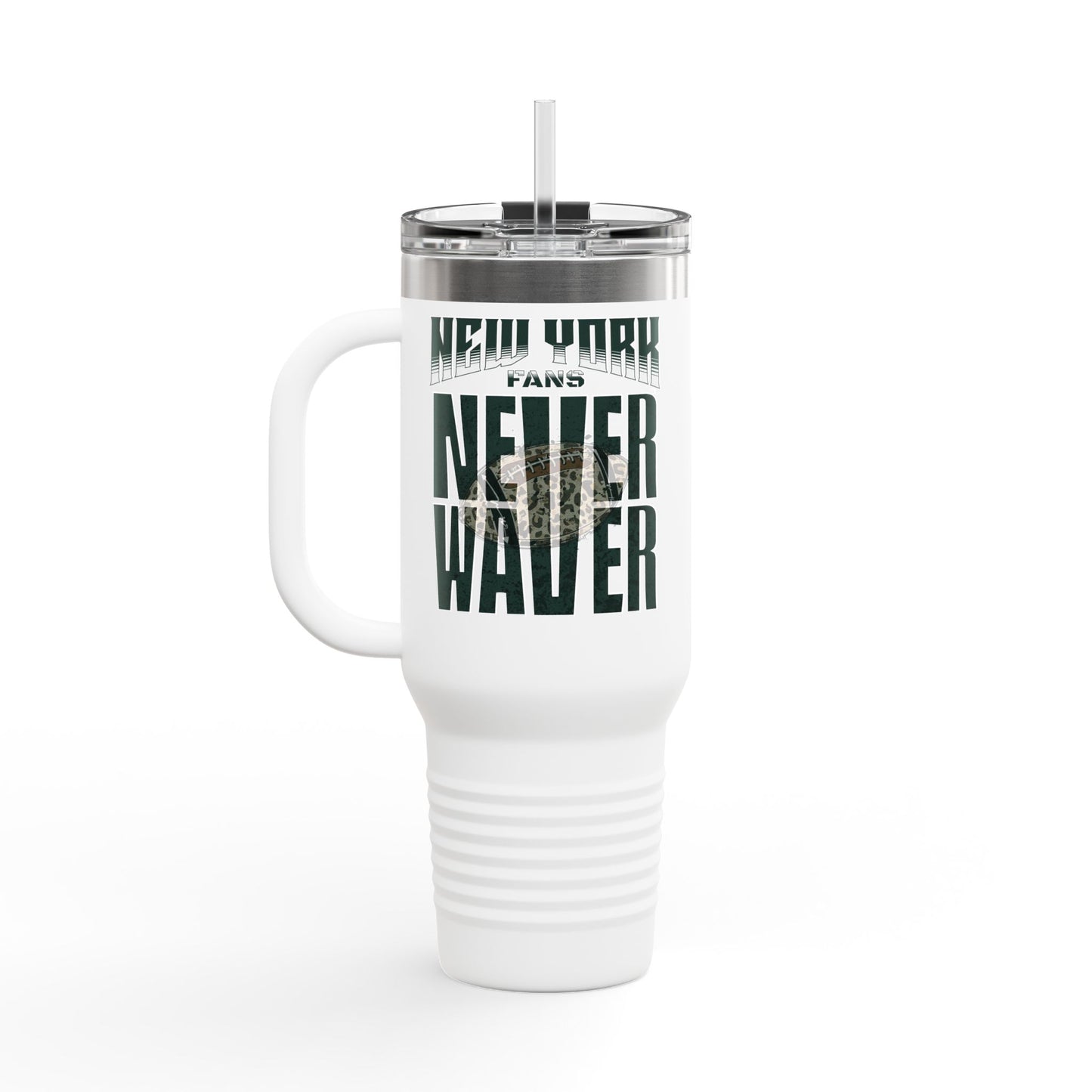 New York Fans Never Waver W-Leopard Football Insulated Travel Mug, 40oz - Never Waver