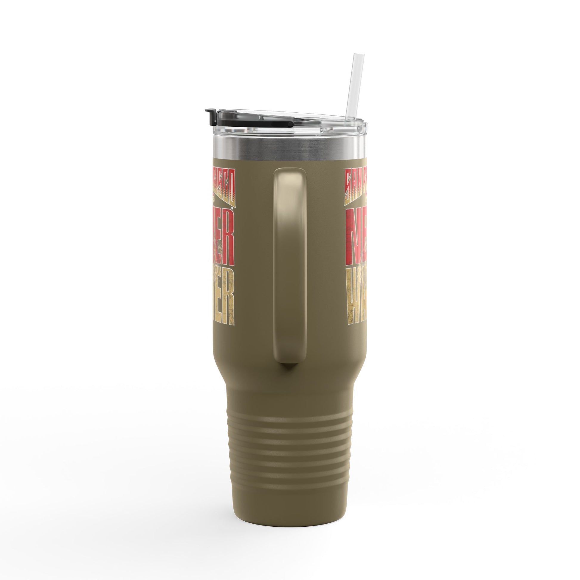 San Francisco Fans Never Waver with leopard football Insulated Travel Mug, 40oz - Never Waver