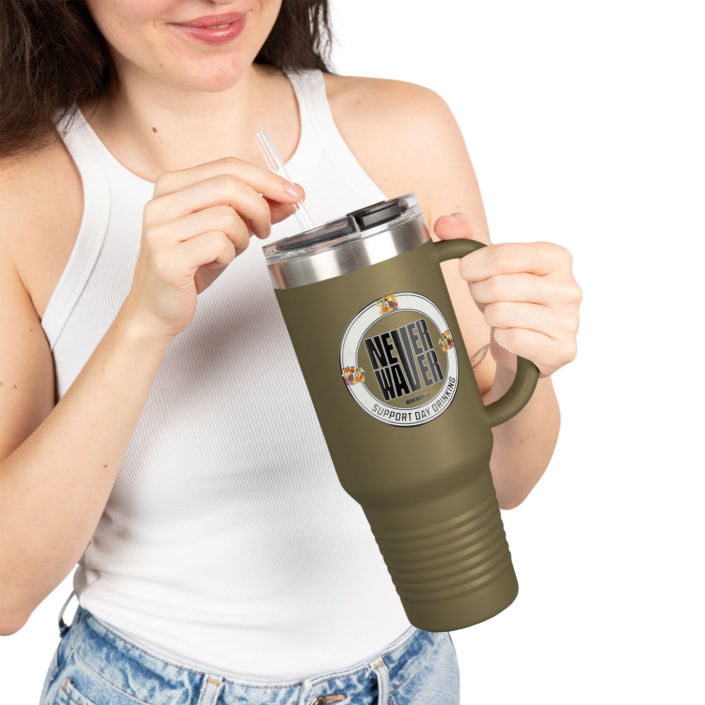 Support Day Drinking Never Waver  Insulated Travel Mug, 40oz - Never Waver