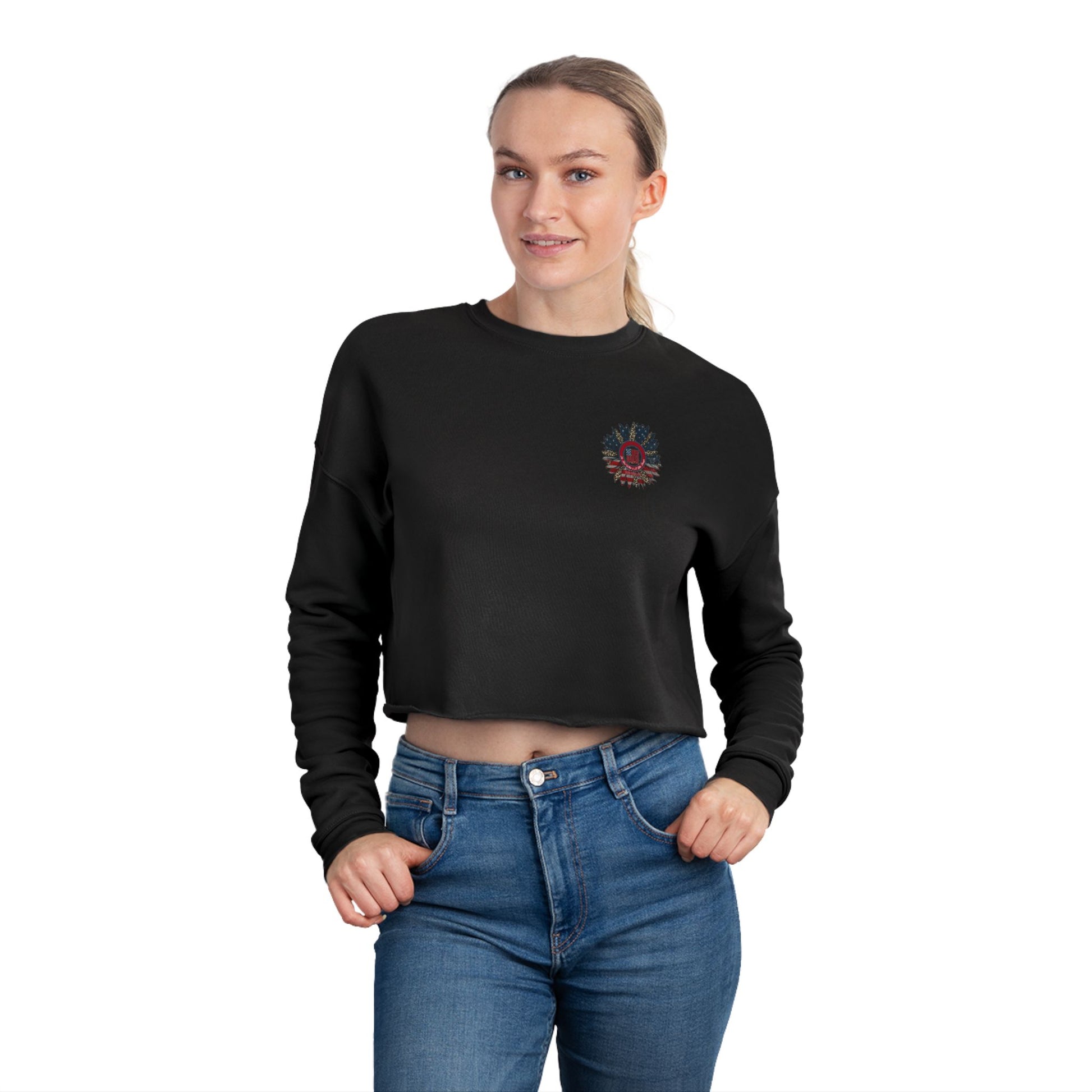 Never Waver Be Red White and A Little Bougie, Women's Cropped Sweatshirt - Bohemian Floral Design for Cozy Style - Never Waver