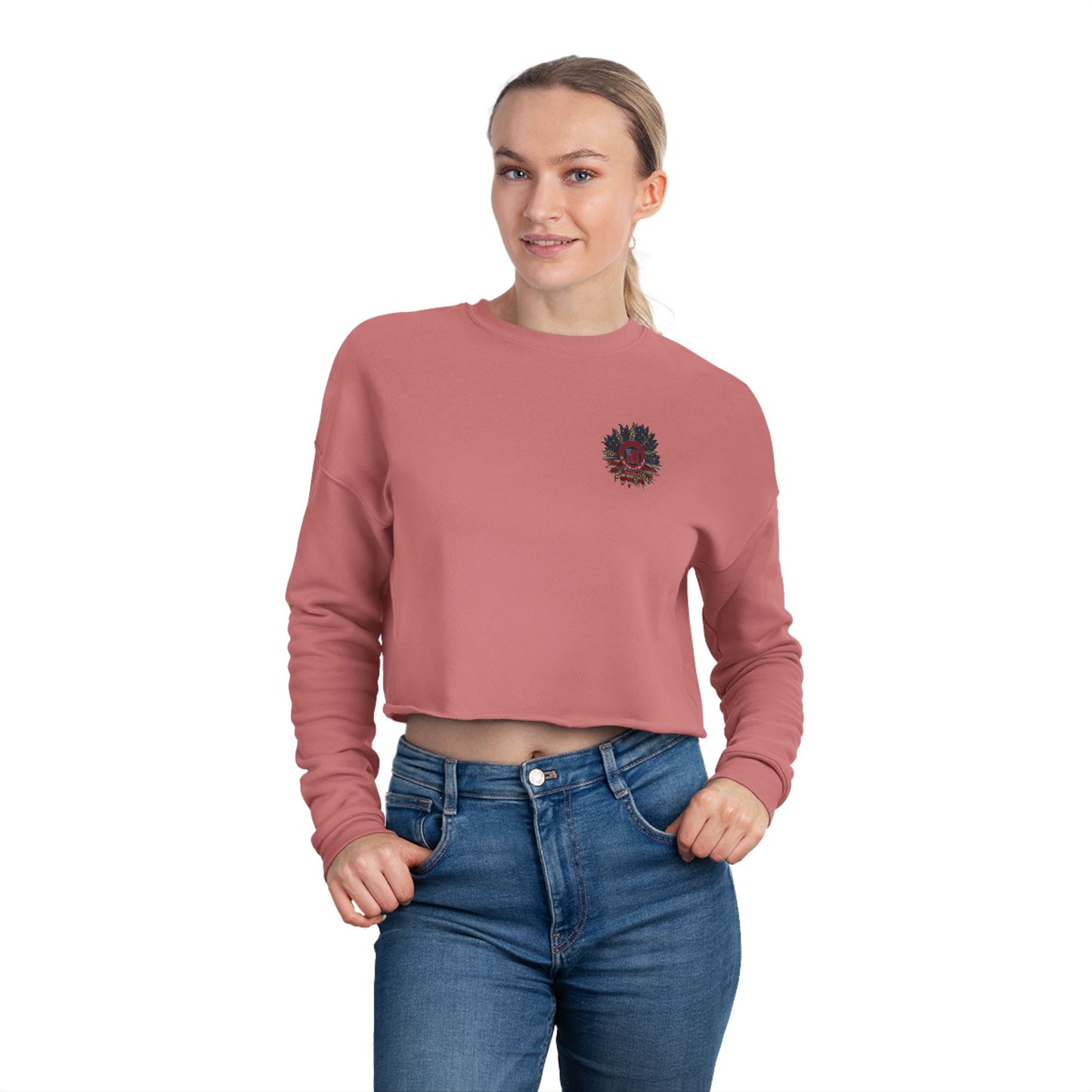 Never Waver Be Red White and A Little Bougie, Women's Cropped Sweatshirt - Bohemian Floral Design for Cozy Style - Never Waver