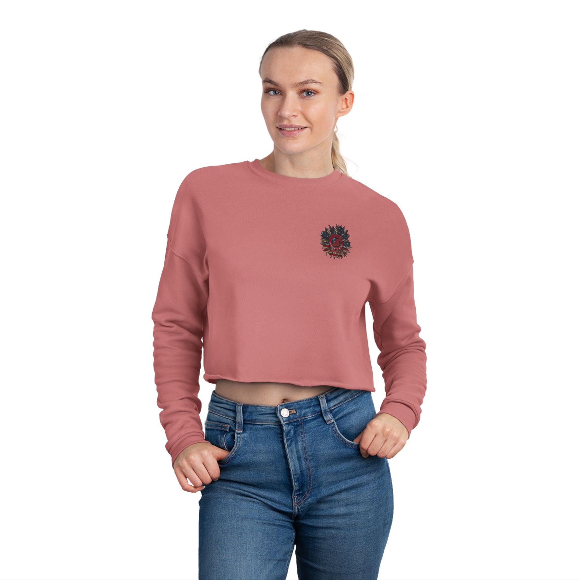 Never Waver Be Red White and A Little Bougie, Women's Cropped Sweatshirt - Bohemian Floral Design for Cozy Style - Never Waver