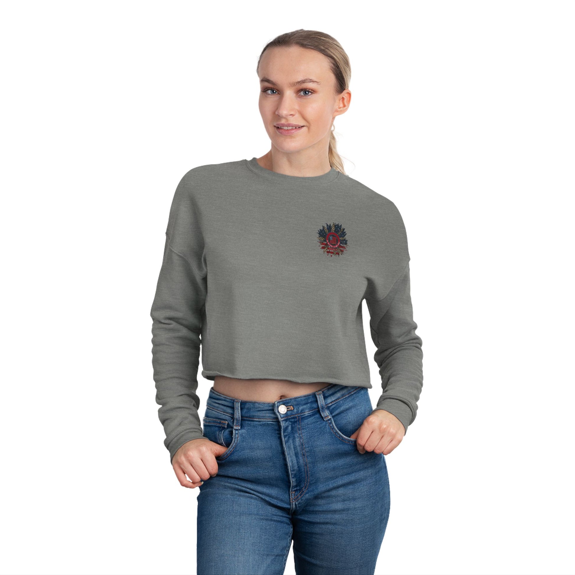 Never Waver Be Red White and A Little Bougie, Women's Cropped Sweatshirt - Bohemian Floral Design for Cozy Style - Never Waver